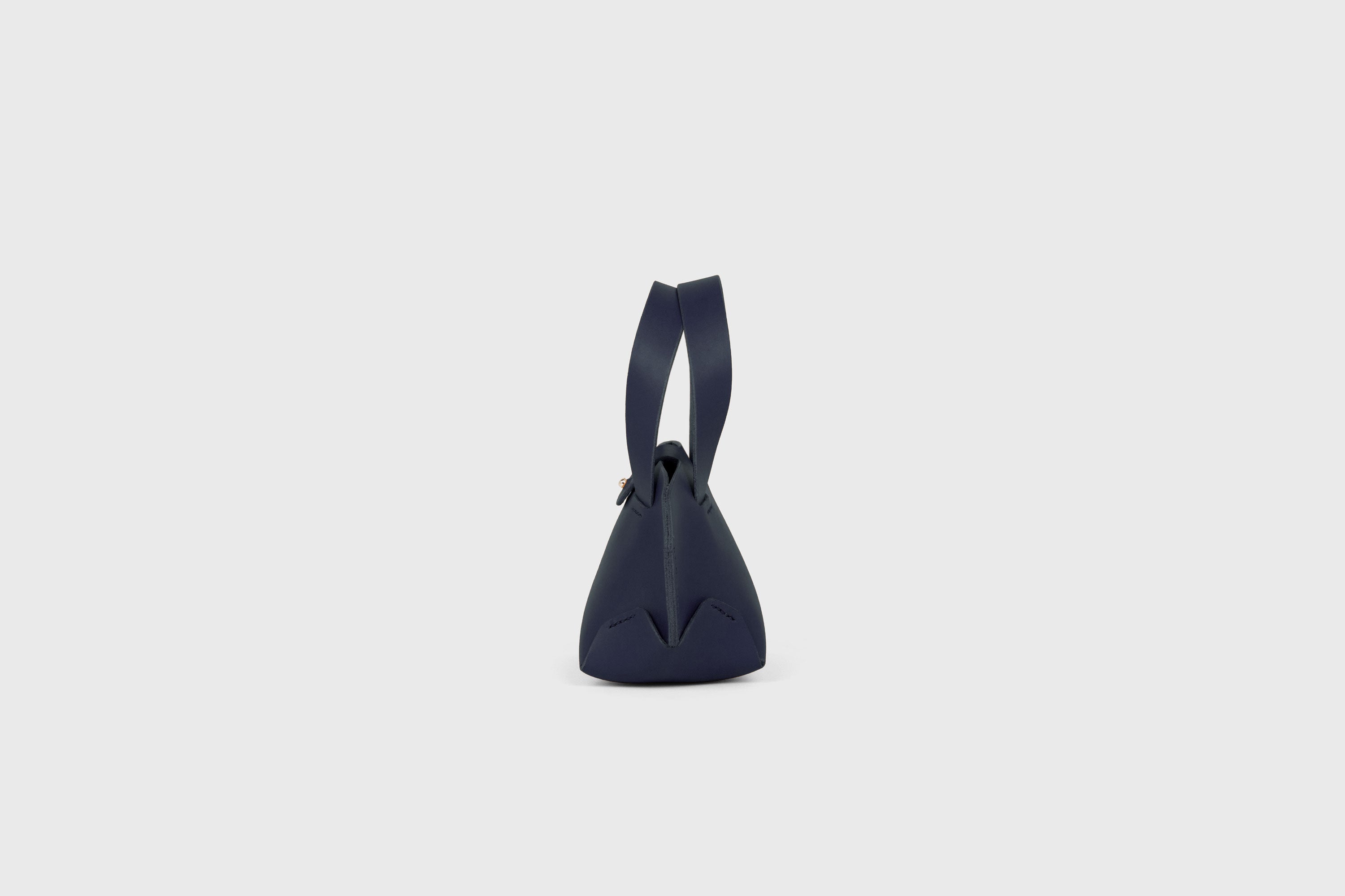 Nano Tote Bag In Marine Blue Color In Vegetable Tanned Leather Minimalistic Design Atelier Madre Manuel Dreesmann Barcelona Spain