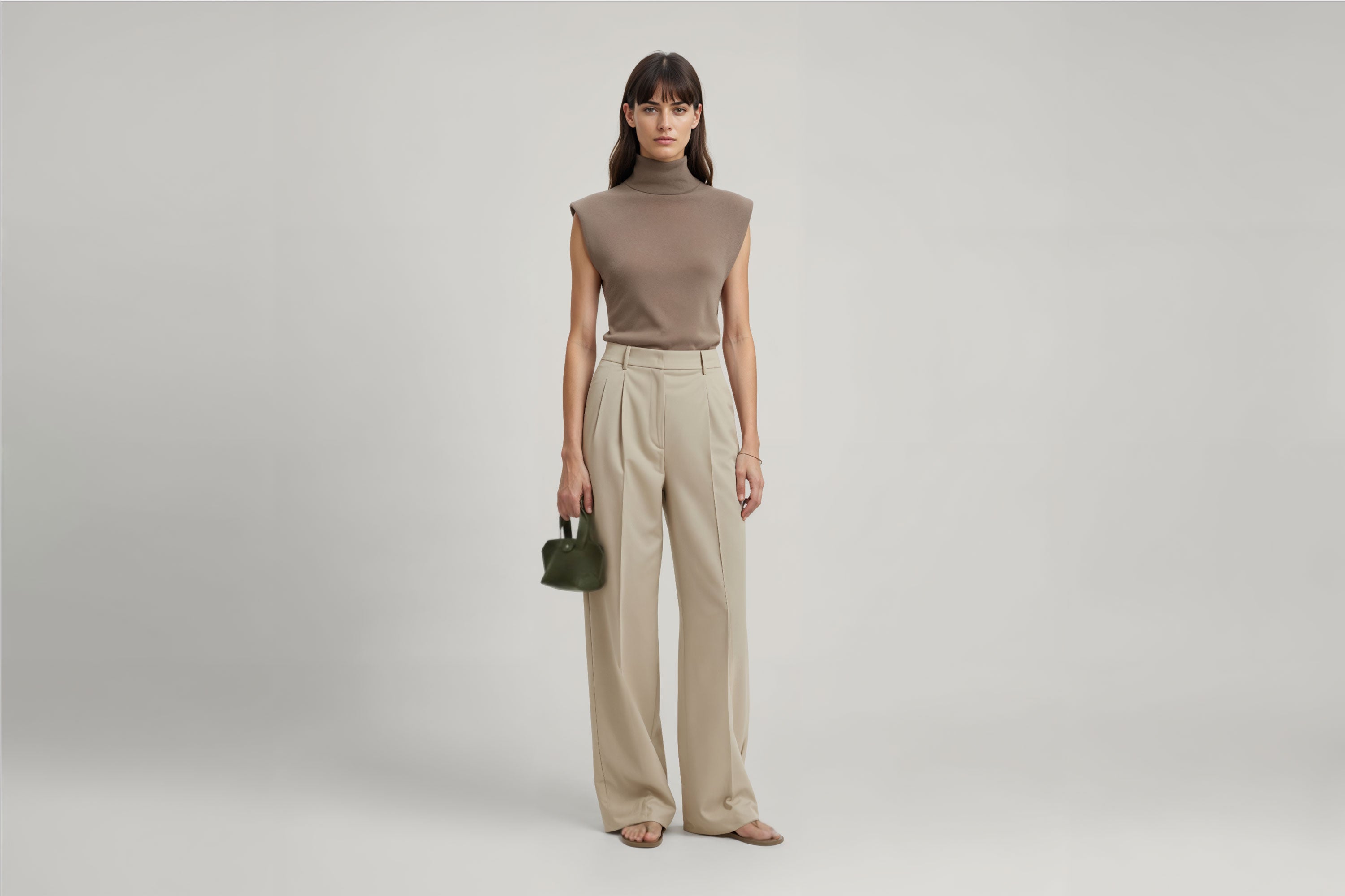 Nano Leather Tote Bag Olive Green Color On A Woman Model Premium Quality Minimalist Design Atelier Madre Manuel Dreesmann Barcelona Spain