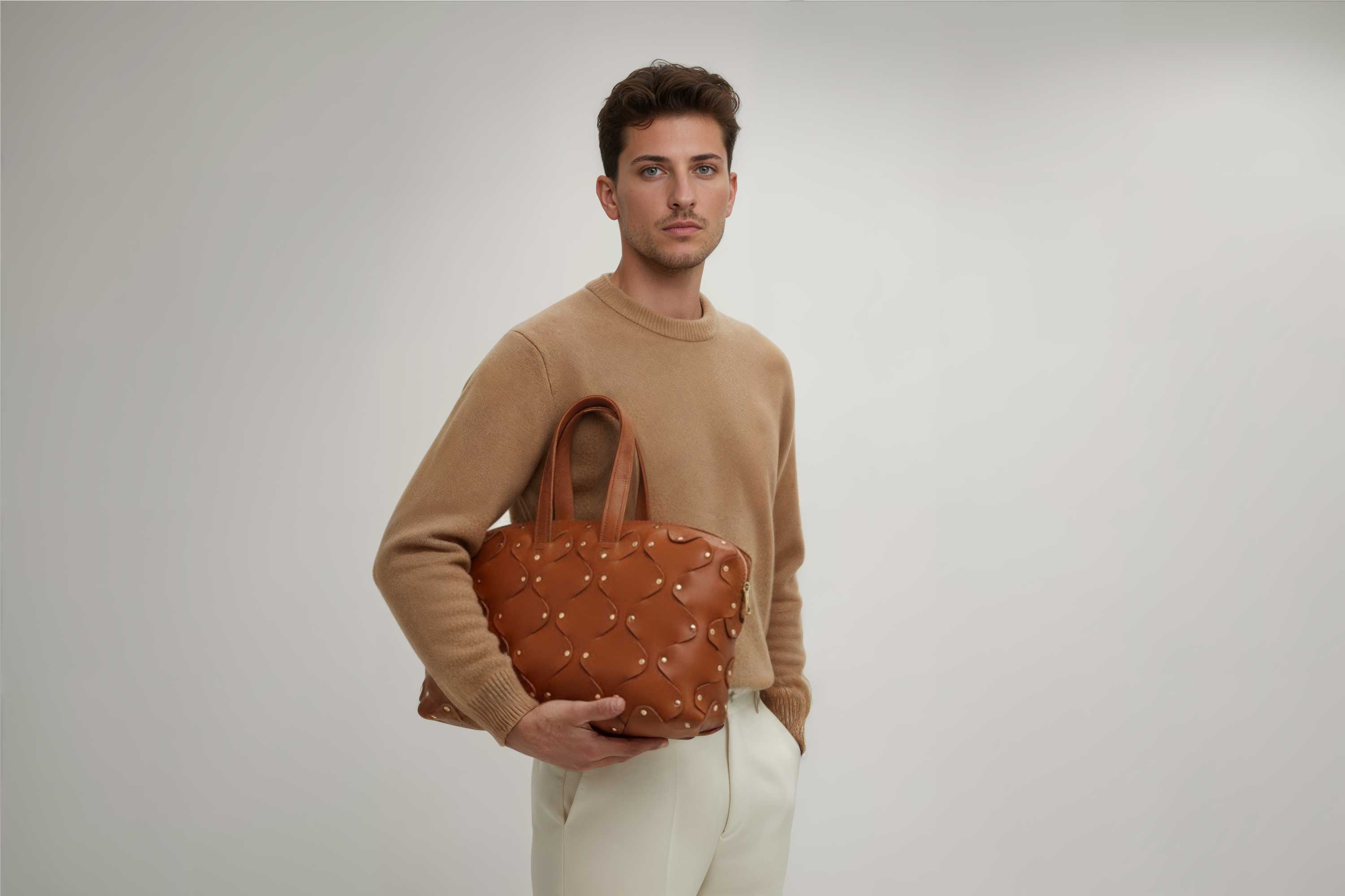 Nauto Leather Bag Dark Brown Color Vegetable Tanned Full Grain Spain Brass Rivets Design Minimalist Modern Big Travel Zipper Office Handbag Atelier Madre Manuel Dreesmann Barcelona