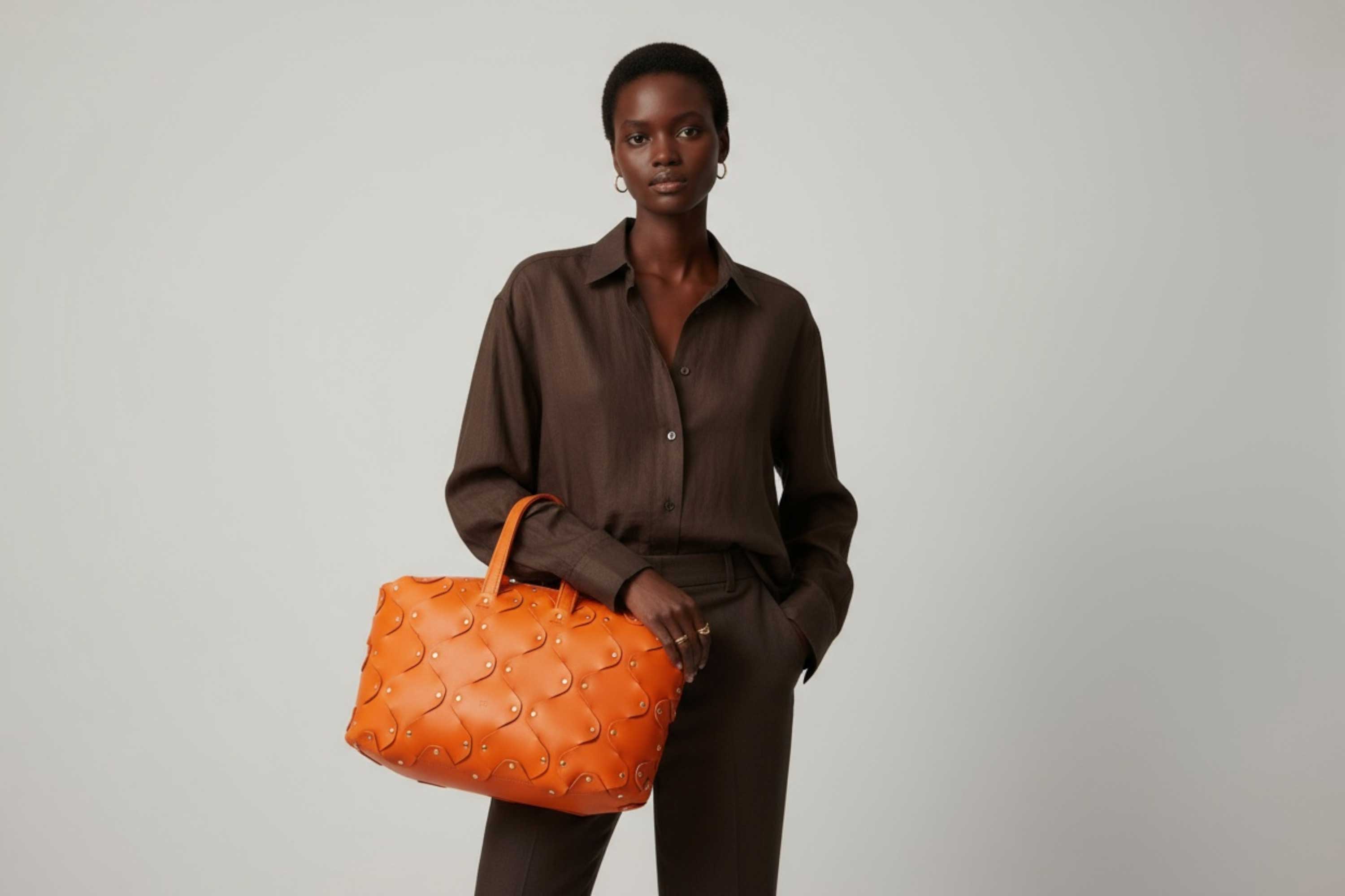 Nauto Leather Orange Color Vegetable Tanned Full Grain Spain Brass Rivets Design Minimalist Modern Big Travel Zipper Office Handbag Atelier Madre Manuel Dreesmann Barcelona