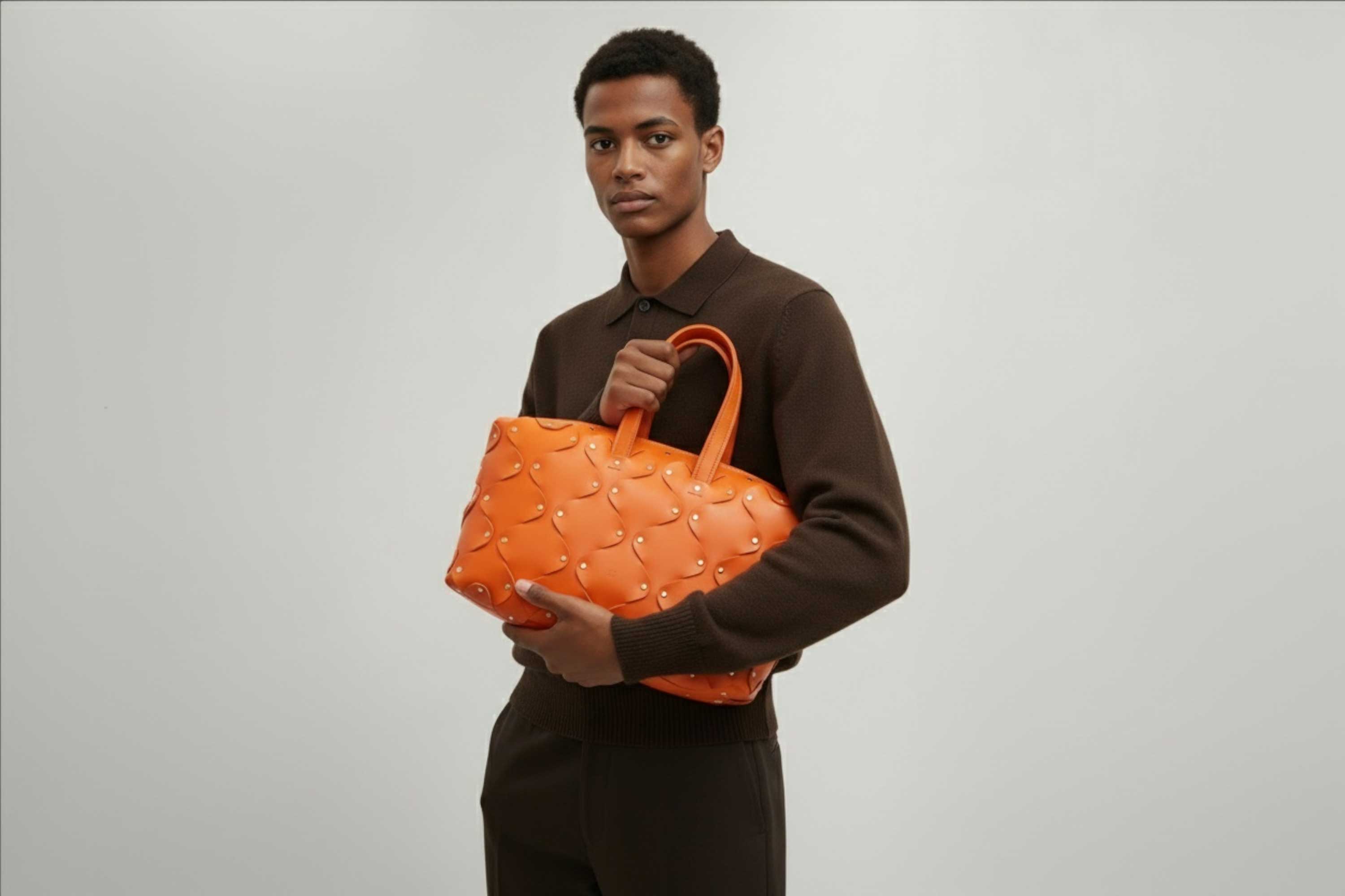 Nauto Leather Orange Color Vegetable Tanned Full Grain Spain Brass Rivets Design Minimalist Modern Big Travel Zipper Office Handbag Atelier Madre Manuel Dreesmann Barcelona