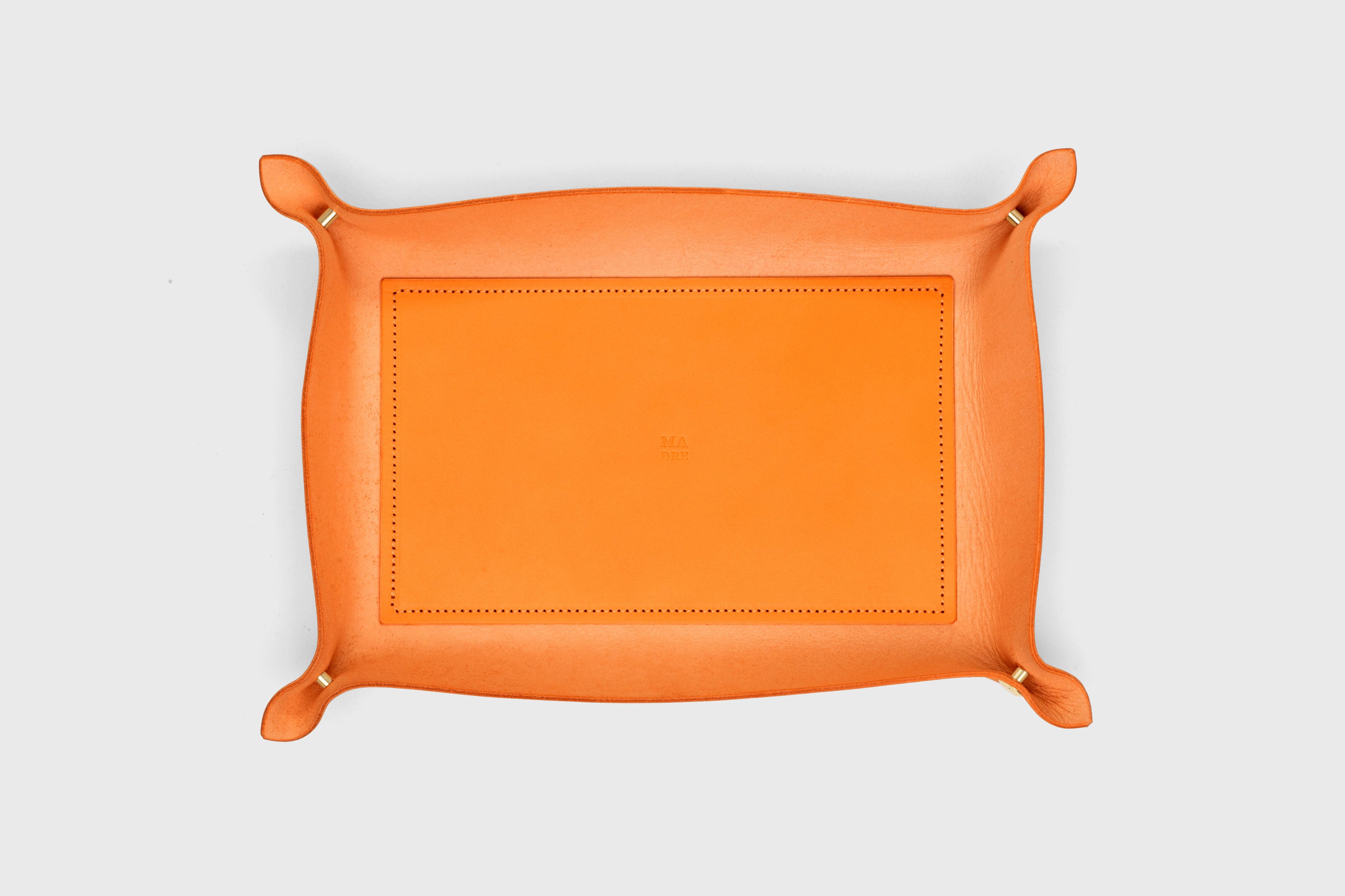 Leather Tray Large Size In Orange Tanned Leather Minimalistic Design Atelier Madre Manuel Dreesmann Barcelona Spain