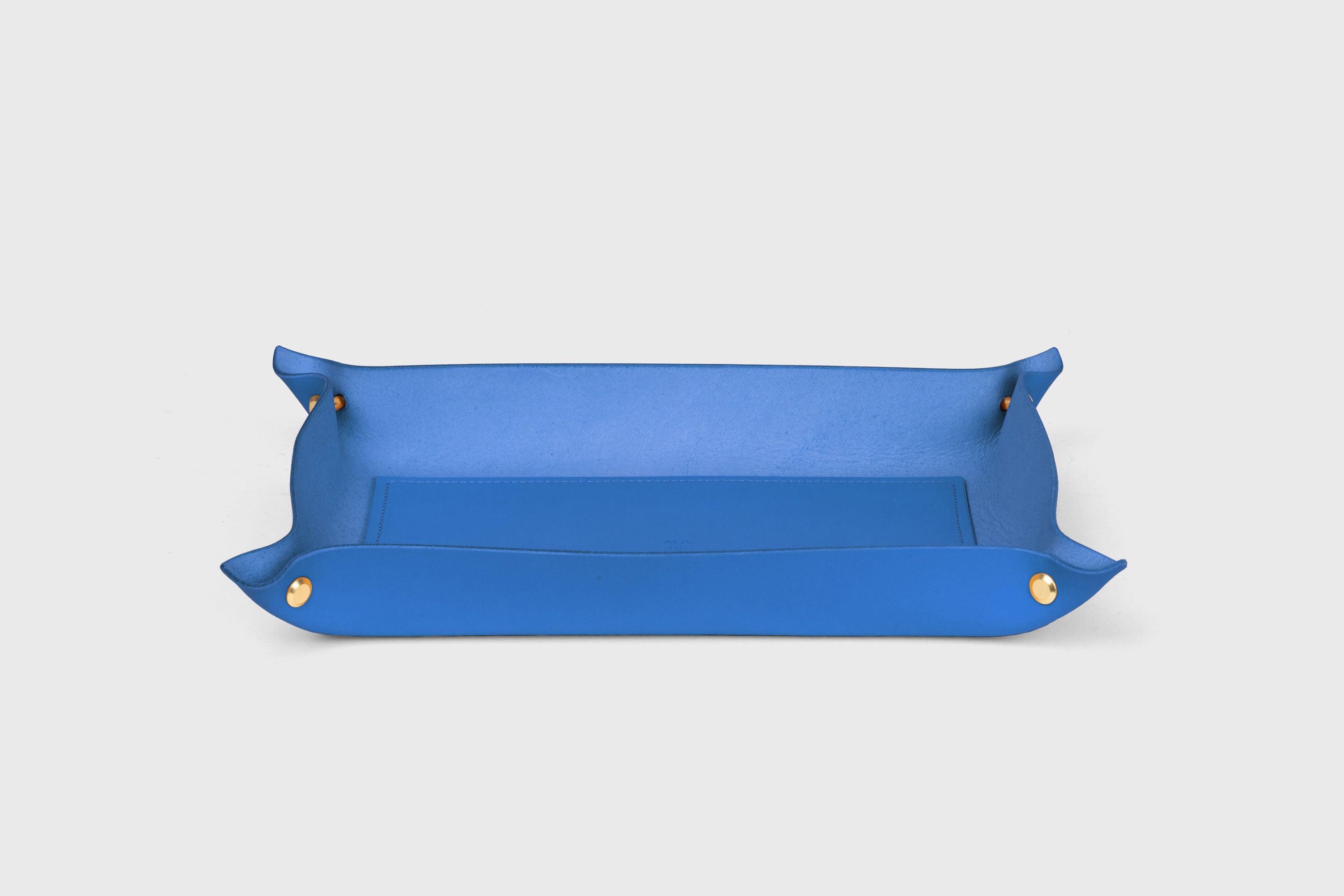Leather Tray Large Size In Royal Blue Color Tanned Leather Minimalistic Design Atelier Madre Manuel Dreesmann Barcelona Spain