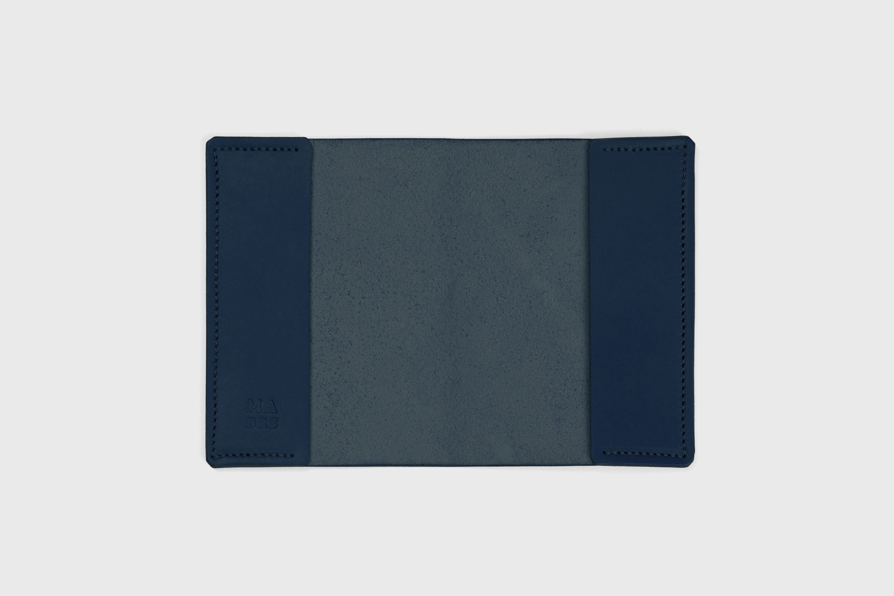 Passport Cover Holder Leather Marine Blue Color Leather Sleeve Case Minimalistic Design Modern Premium Quality Handcraft Vegetable Tanned Leather Manuel Dreesmann Atelier Madre Barcelona Spain