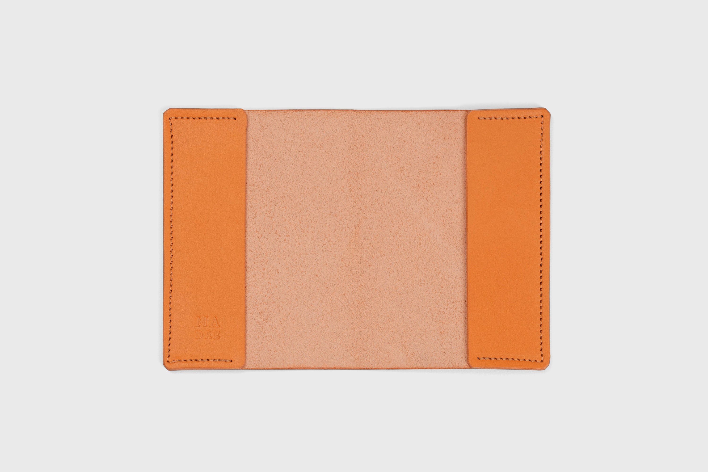 Passport Cover Holder Leather Orange Color Leather Sleeve Case Minimalistic Design Modern Premium Quality Handcraft Vegetable Tanned Leather Manuel Dreesmann Atelier Madre Barcelona Spain