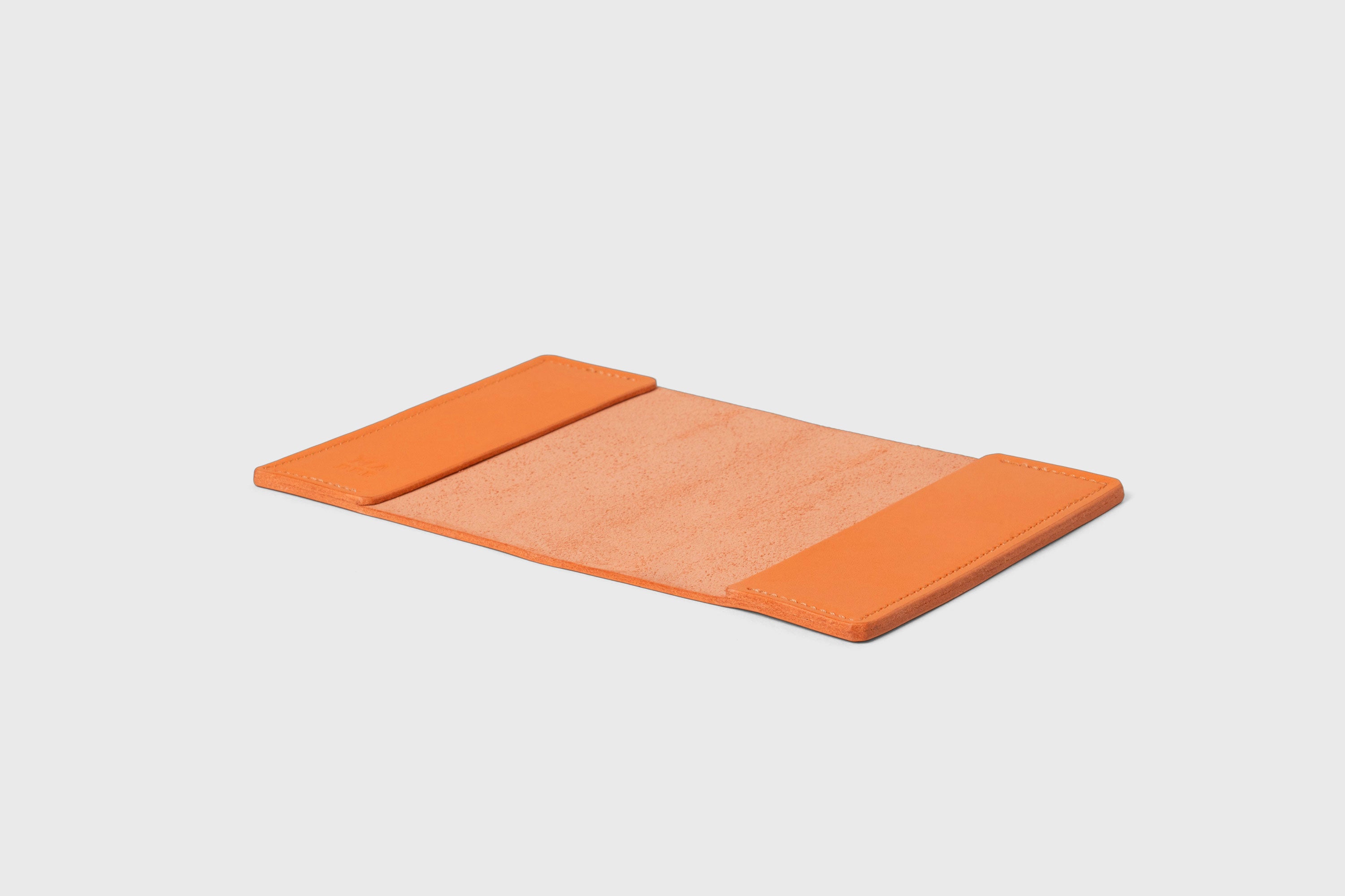 Passport Cover Holder Leather Orange Color Leather Sleeve Case Minimalistic Design Modern Premium Quality Handcraft Vegetable Tanned Leather Manuel Dreesmann Atelier Madre Barcelona Spain