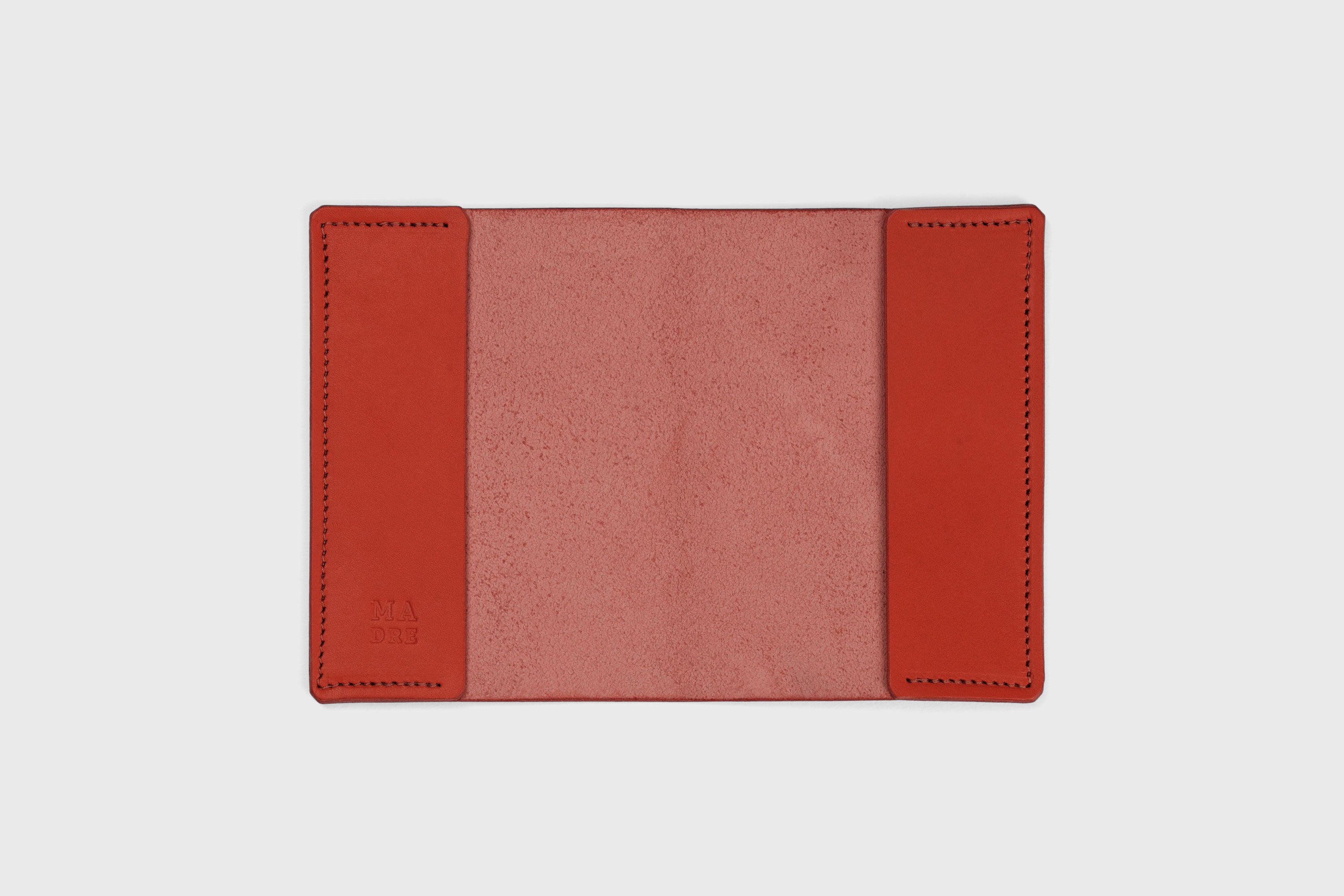 Passport Cover Holder Leather Red Color Leather Sleeve Case Minimalistic Design Modern Premium Quality Handcraft Vegetable Tanned Leather Manuel Dreesmann Atelier Madre Barcelona Spain