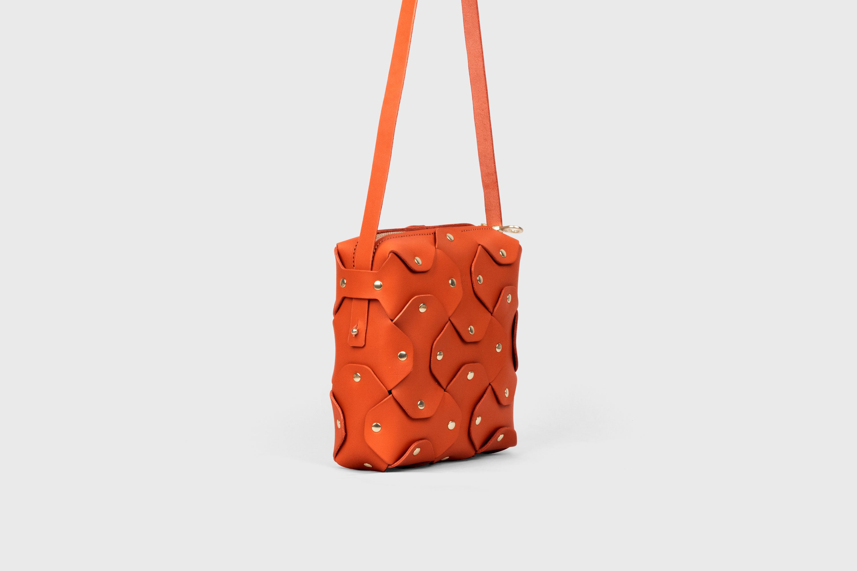 Rivet Bag Squared, Orange Colour Leather Bag, Minimalist Modern Design Premium Quality from Atelier Madre Manuel Dreesmann, Barcelona