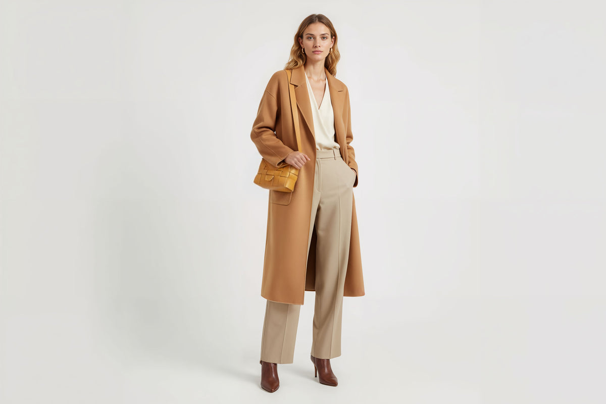 Saka on a model Brown Colour Leather Vegetable Tanned Modern Minimal Design Premium Quality Atelier Madre Manuel Dreesmann Barcelona 3
