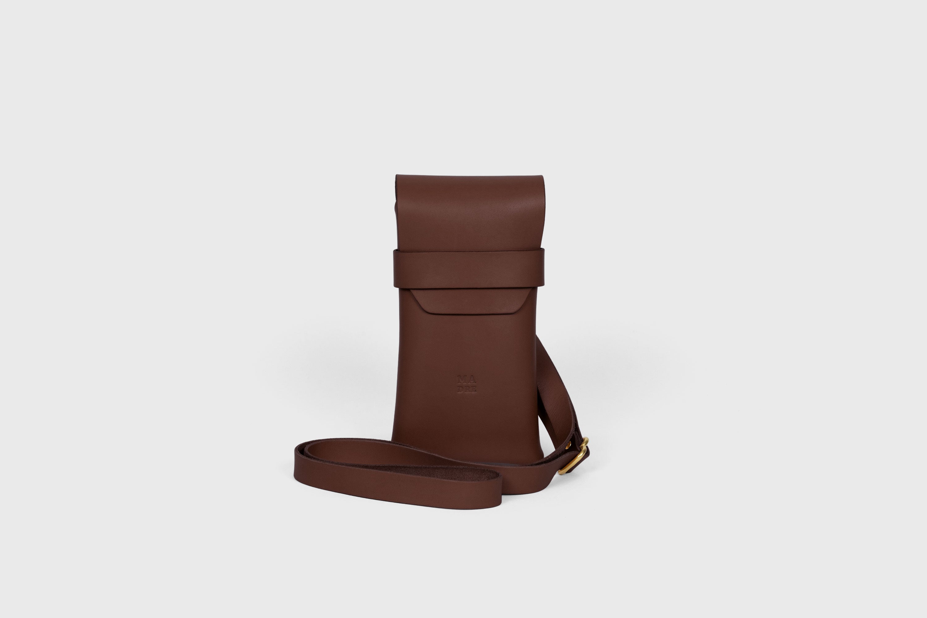 Sling Bag Pouch Leather Dark Brown Color Crossbody Premium Quality Modern Minimalist Independent Designer Atelier Madre Manuel Dreesmann Barcelona Spain