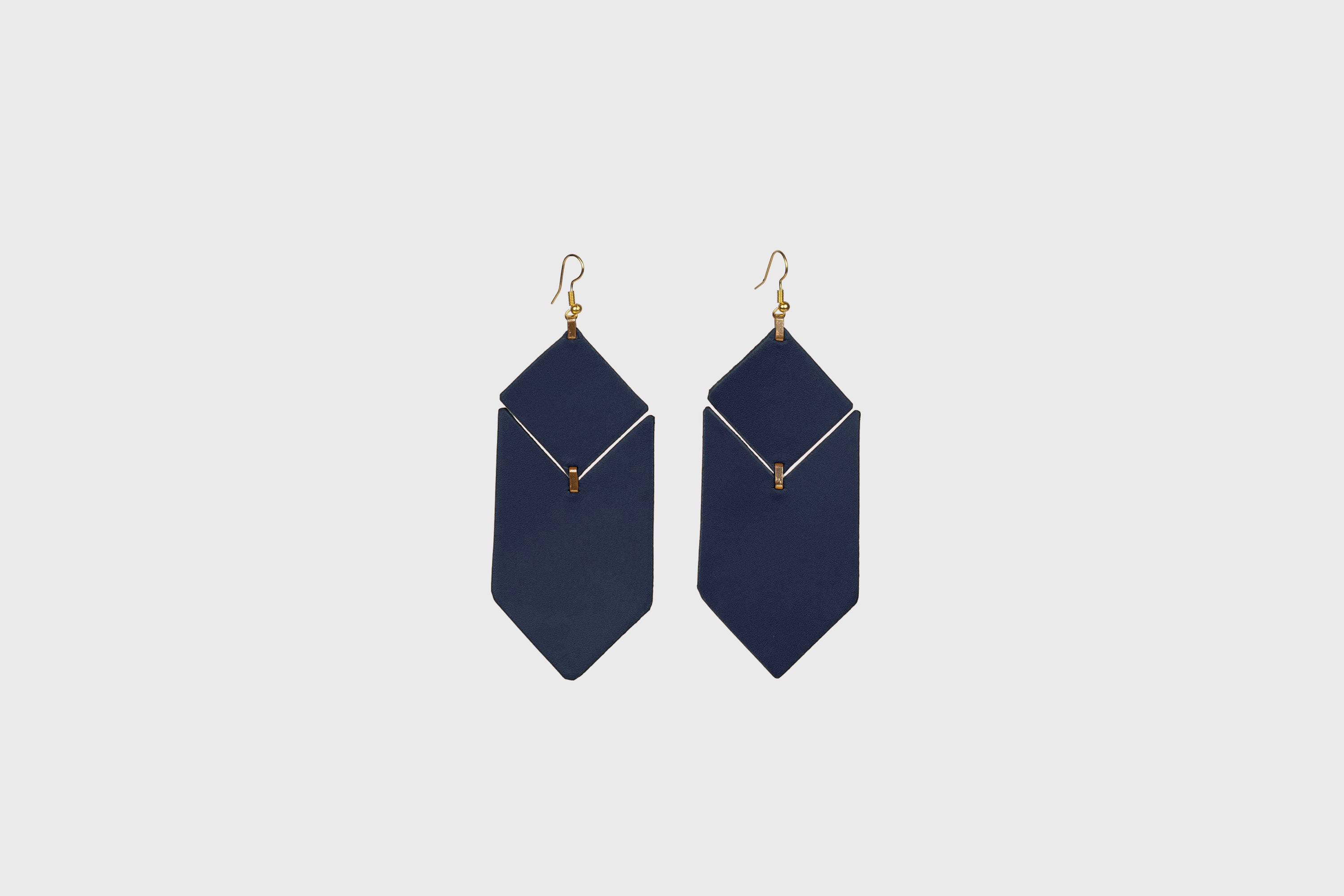Tess Earrings Leather In Marine Blue Color Vegetable Tanned Leather Minimalistic Design Atelier Madre Manuel Dreesmann Barcelona Spain
