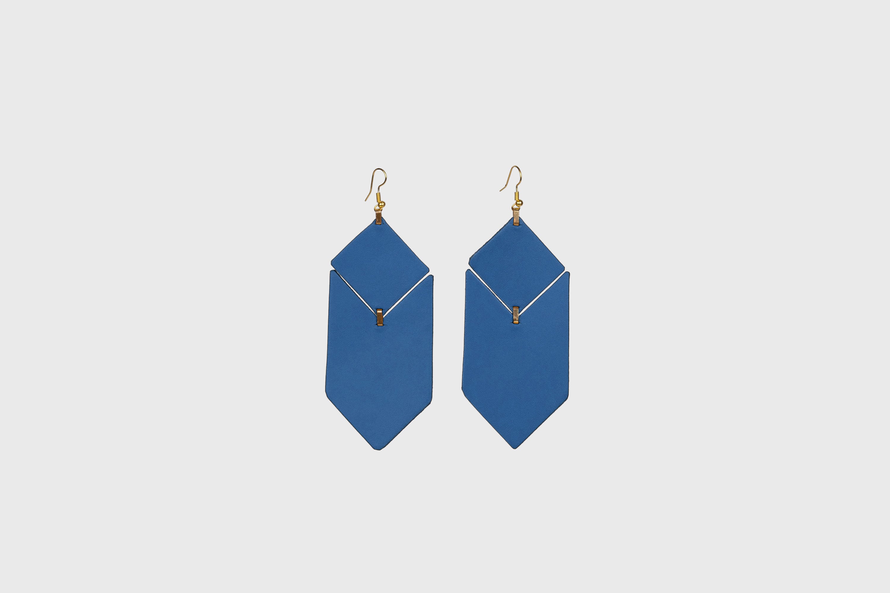 Tess Earrings Leather In Royal Blue Color Vegetable Tanned Leather Minimalistic Design Atelier Madre Manuel Dreesmann Barcelona Spain
