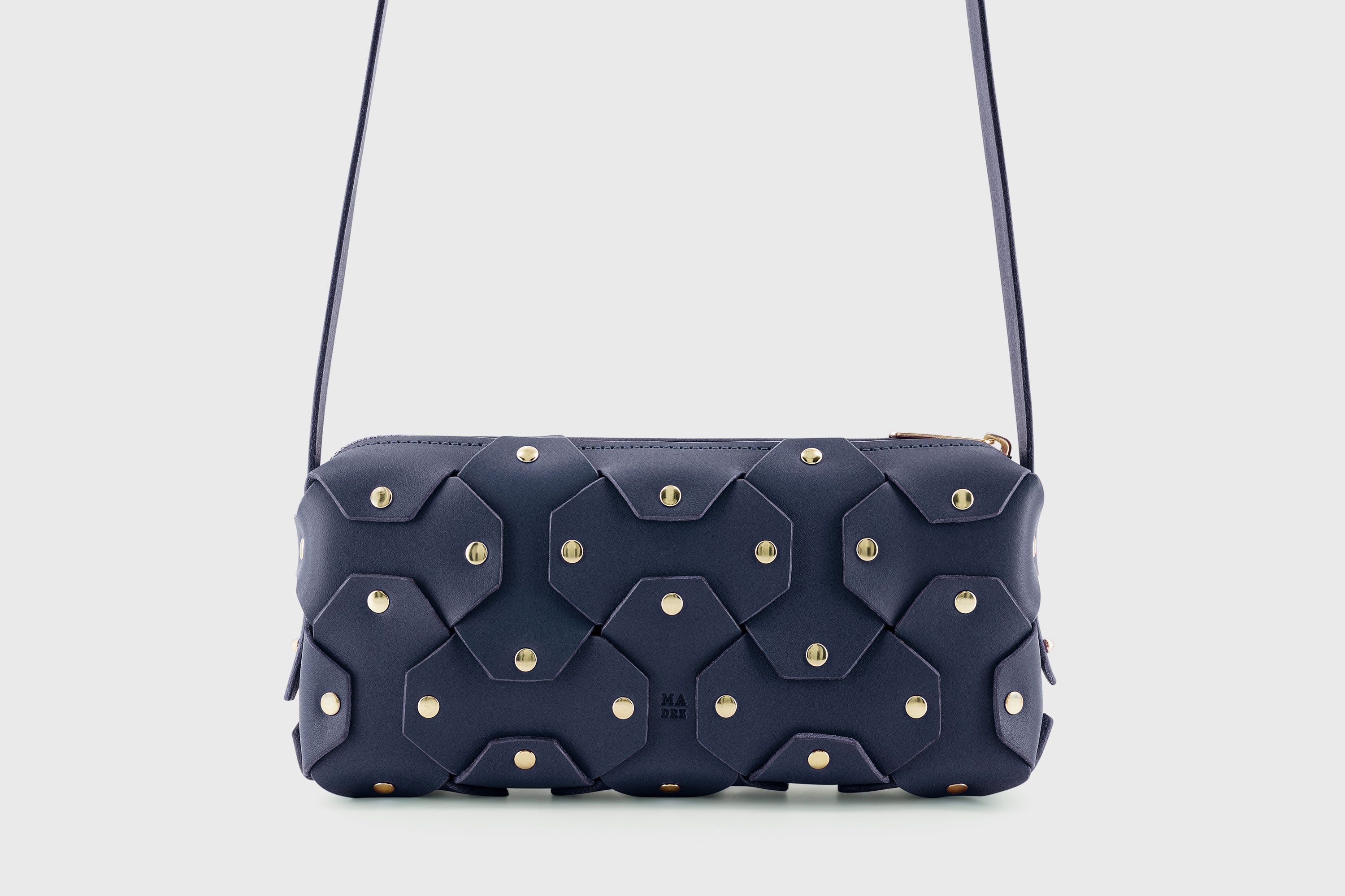 The Rivet Bag Leather Marine Blue Color Vegetable Tanned Full Grain Leather Premium Quality Handbag Crossbody Shoulder Clutch Minimalistic Modern Design Atelier Madre Manuel Dreesmann Barcelona Spain