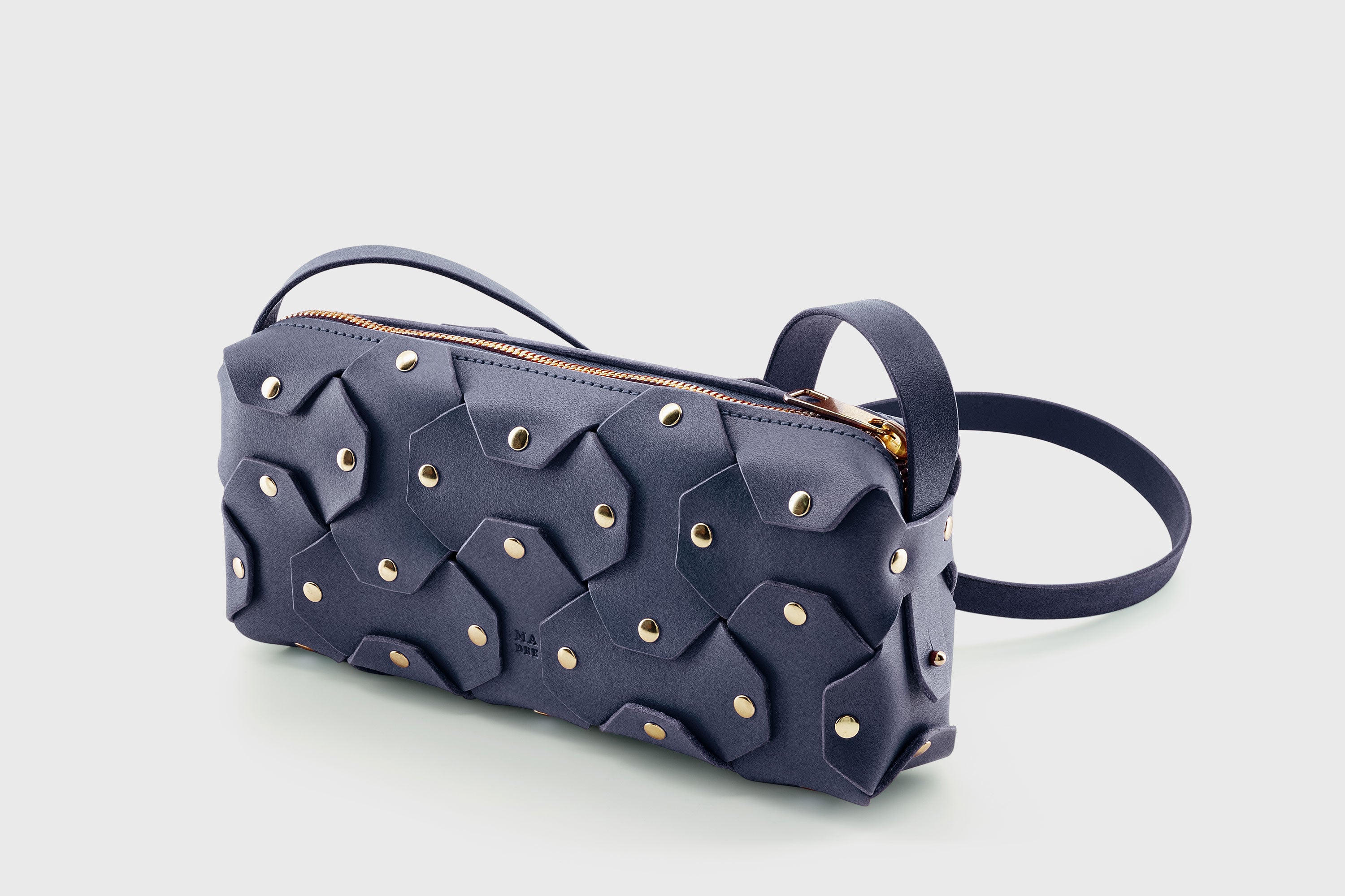 The Rivet Bag Leather Marine Blue Color Vegetable Tanned Full Grain Leather Premium Quality Handbag Crossbody Shoulder Clutch Minimalistic Modern Design Atelier Madre Manuel Dreesmann Barcelona Spain