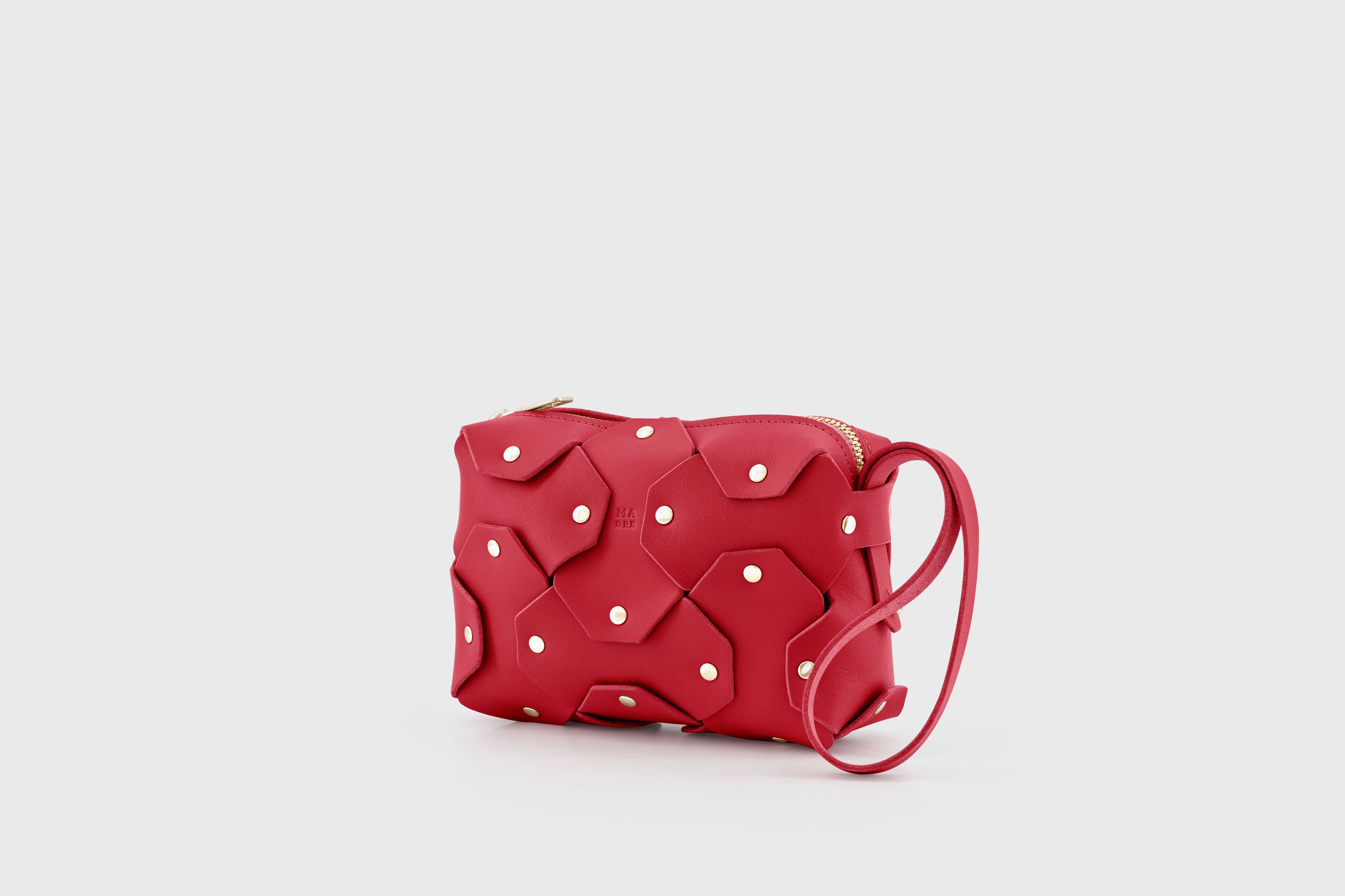 Rivet Bag Small Leather Red Color Clutch Crossbody Shoulder Detachable Full Brass Vegetable Tanned Full Grain Leather High Quality Modern Minimalistic Design Atelier Madre Manuel Dreesmann Barcelona Spain