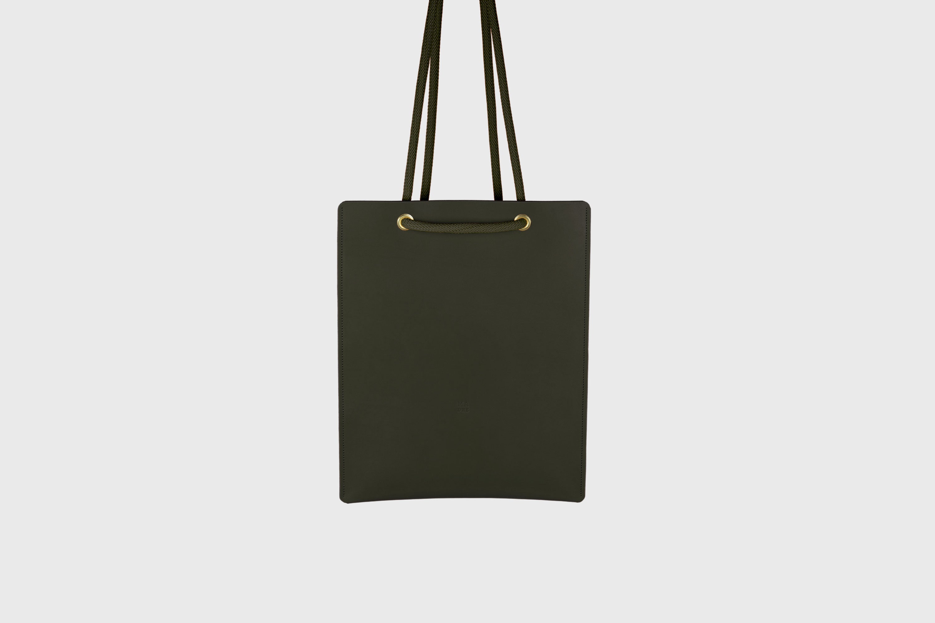Tote Backpack Premium Leather Olive Green Color Rope Handles Minimalist Design Atelier Madre Manuel Dreesmann Barcelona Spain