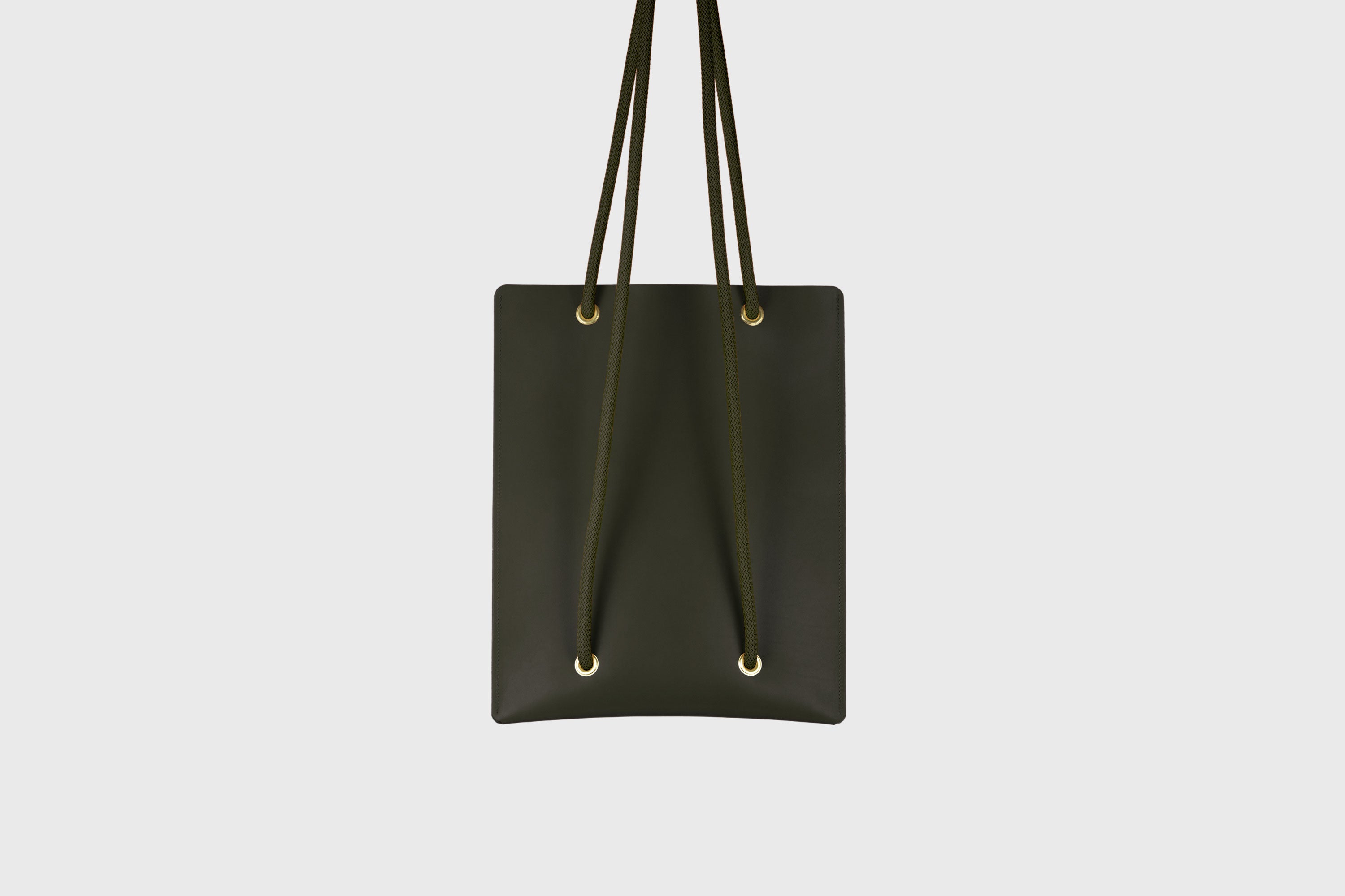 Tote Backpack Premium Leather Olive Green Color Rope Handles Minimalist Design Atelier Madre Manuel Dreesmann Barcelona Spain