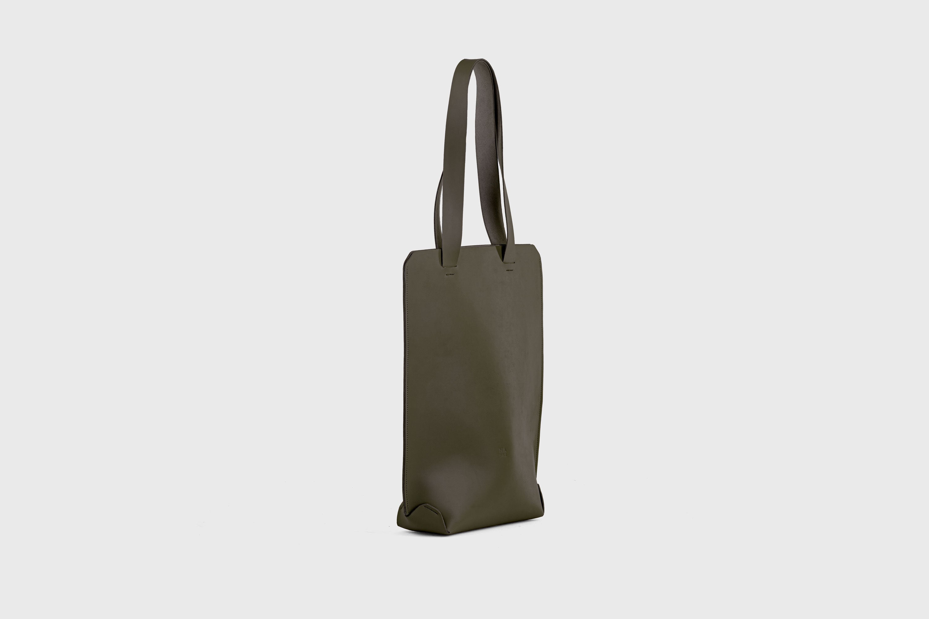 Tote Bag Long Olive Green Color Leather Bag Vegetable Tanned Leather Exclusive Quality Craftsmanship Handmade Design By Manuel Dreesmann Atelier Madre Barcelona Spain