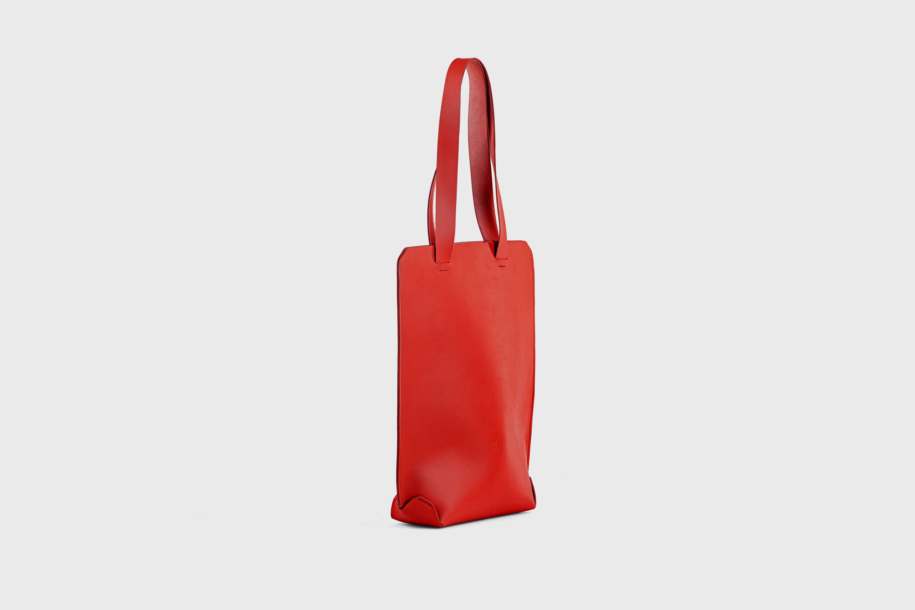 Tote Bag Long Red Color Leather Bag Vegetable Tanned Leather Exclusive Quality Craftsmanship Handmade Design By Manuel Dreesmann Atelier Madre Barcelona Spain