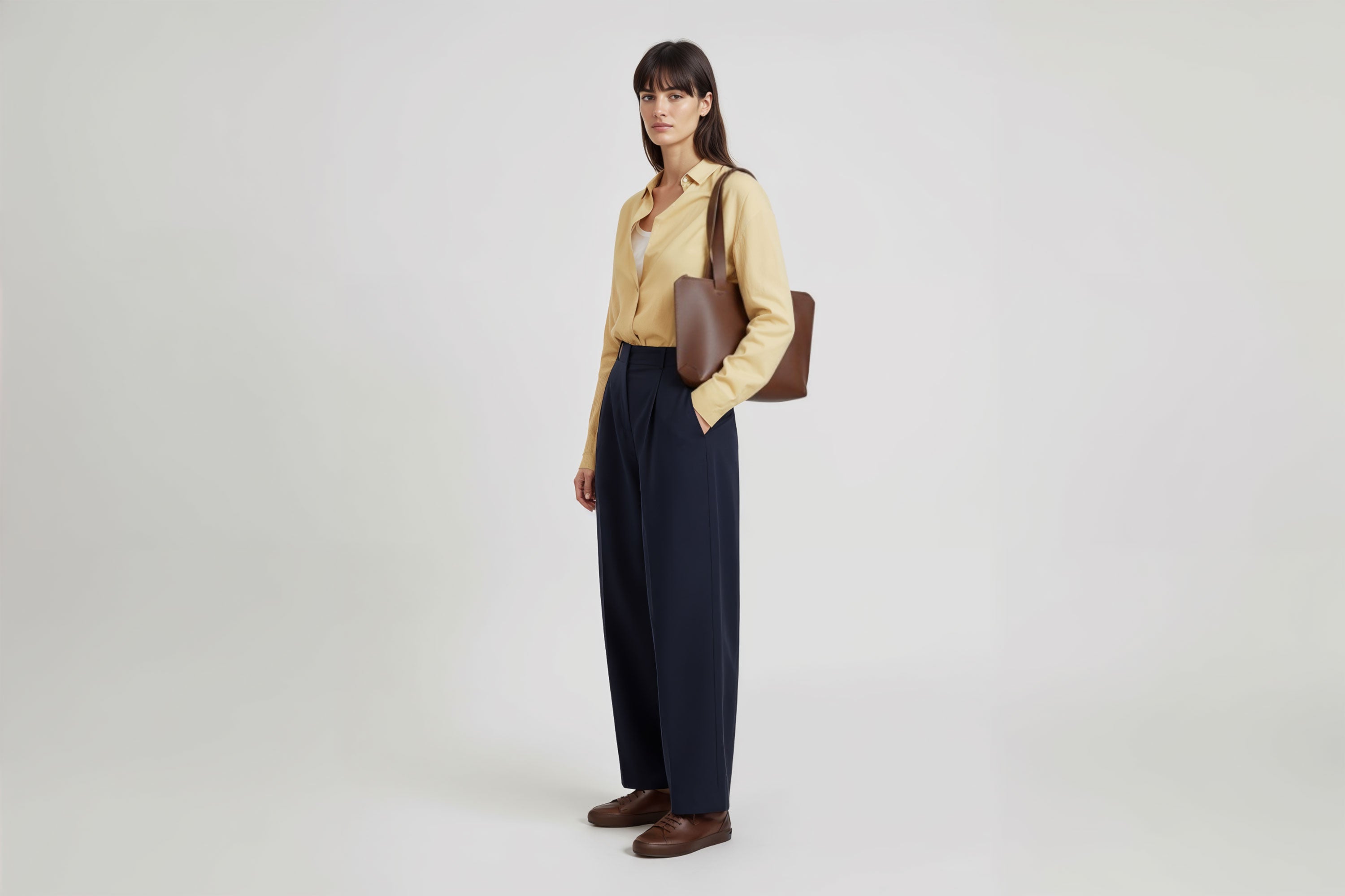 Tote Bag Leather Zipper Dark Brown Color On A Woman Model Premium Quality Minimalist Design Atelier Madre Manuel Dreesmann Barcelona Spain