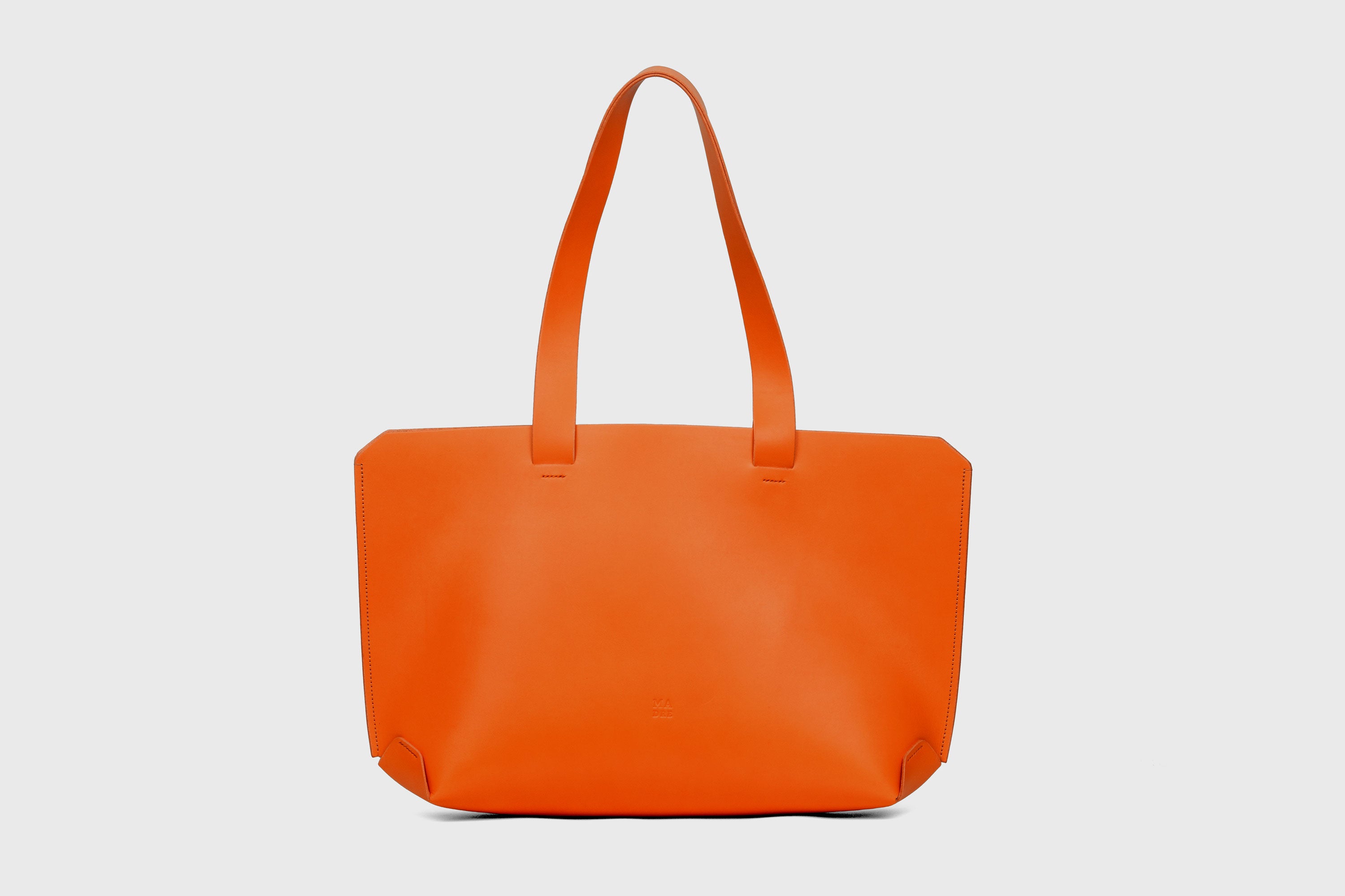 Tote H Bag In Orange Color In Vegetable Tanned Leather Minimalistic Design Open Top Atelier Madre Manuel Dreesmann Barcelona Spain