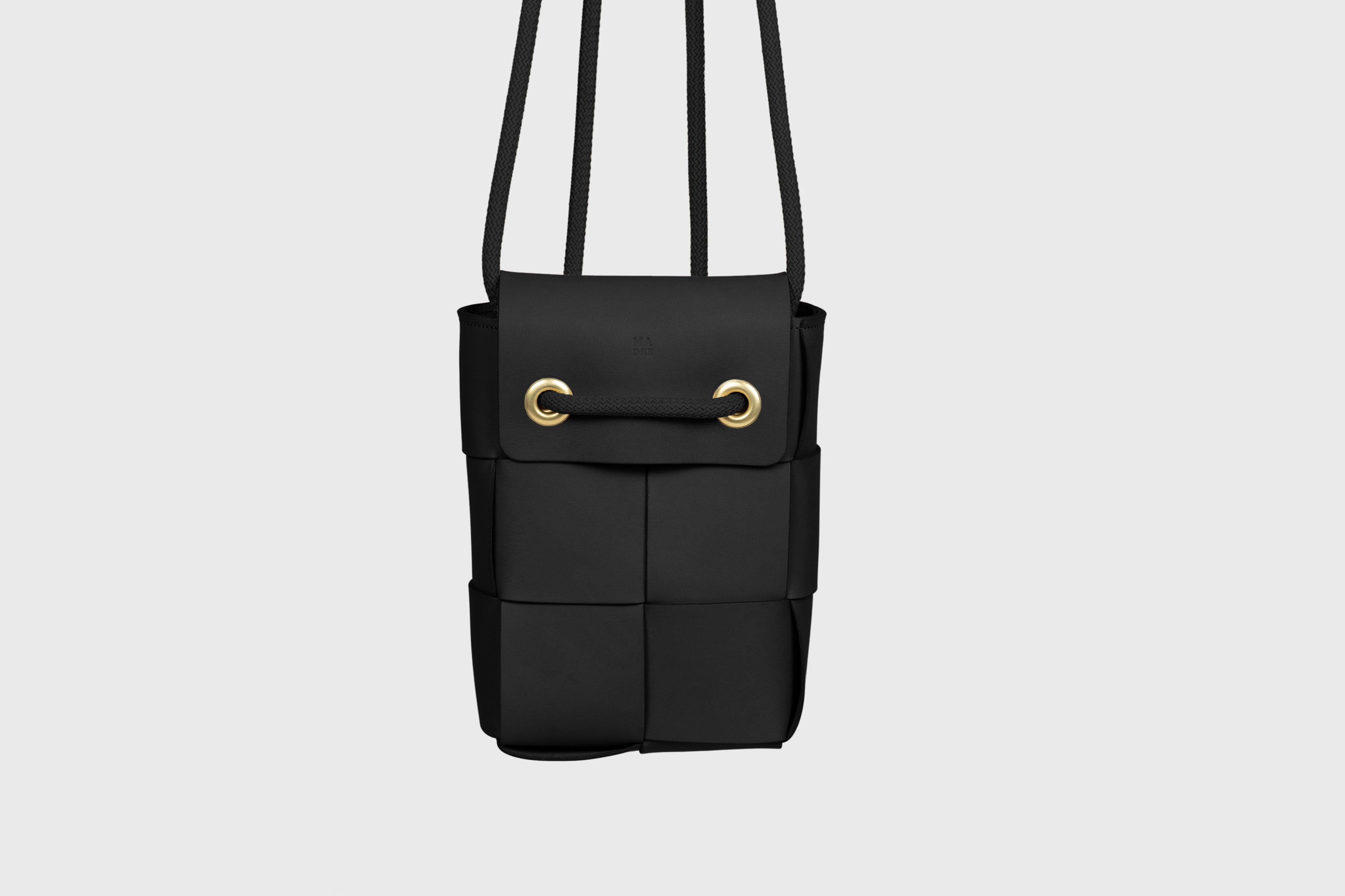 Woven Backpack Black Color Leather Weave Full Grain Vegetable Tanned Leather Premium Quality Minimalistic Modern Designer Atelier Madre Barcelona Spain