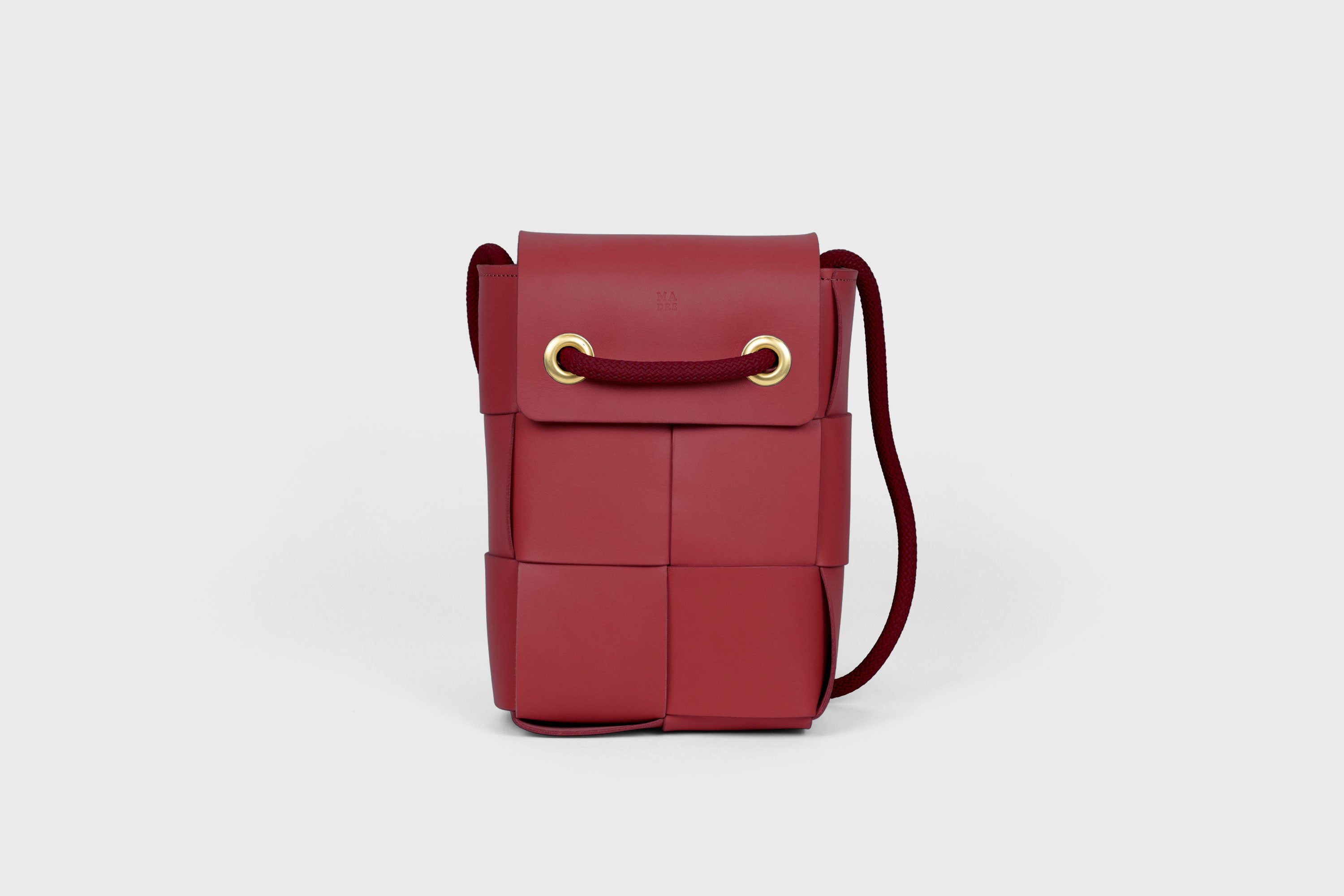 Woven Backpack Red Color Leather Weave Full Grain Vegetable Tanned Leather Premium Quality Minimalistic Modern Designer Atelier Madre Barcelona Spain