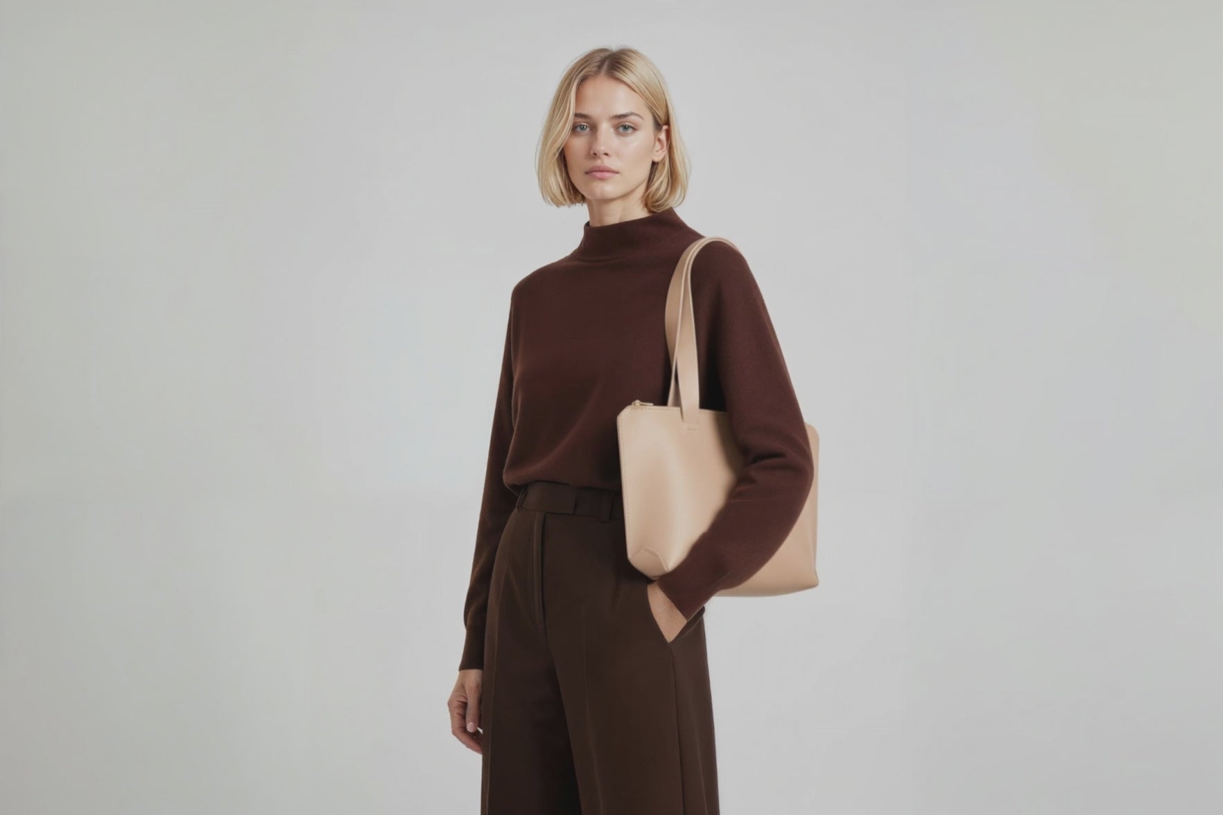 Tote Bag Leather Zipper Natural Color On A Woman Model Premium Quality Minimalist Design Atelier Madre Manuel Dreesmann Barcelona Spain