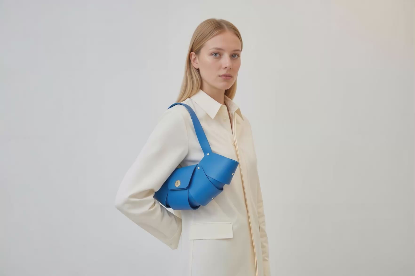Croissant Bag Royal Blue Color Leather On Model Loop Atelier Madre Manuel Dreesmann Barcelona Video