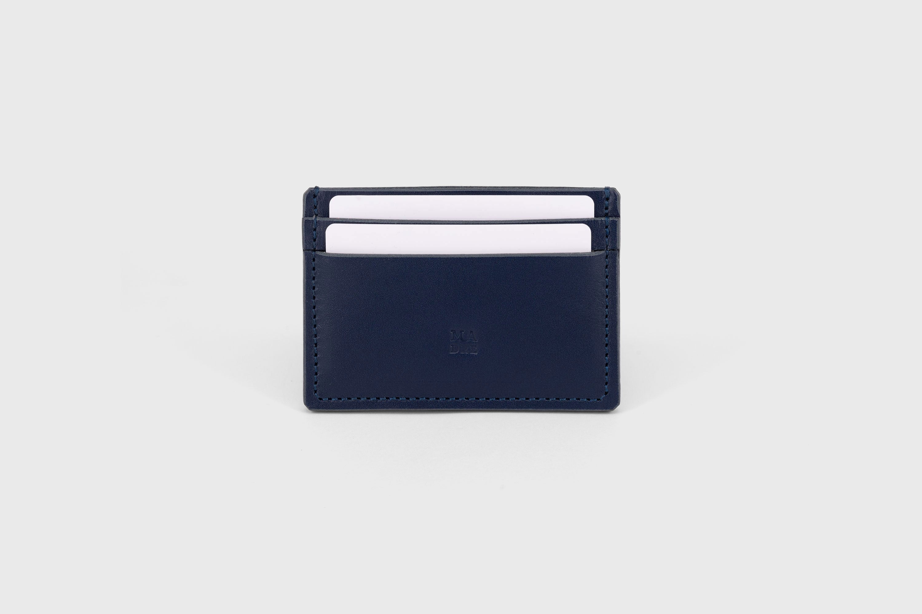 Credit Card Wallet in Marine Blue Leather Vachetta Vegetable Tanned Leather Handmade and Design by Atelier Madre Manuel Dreesmann Barcelona Spain