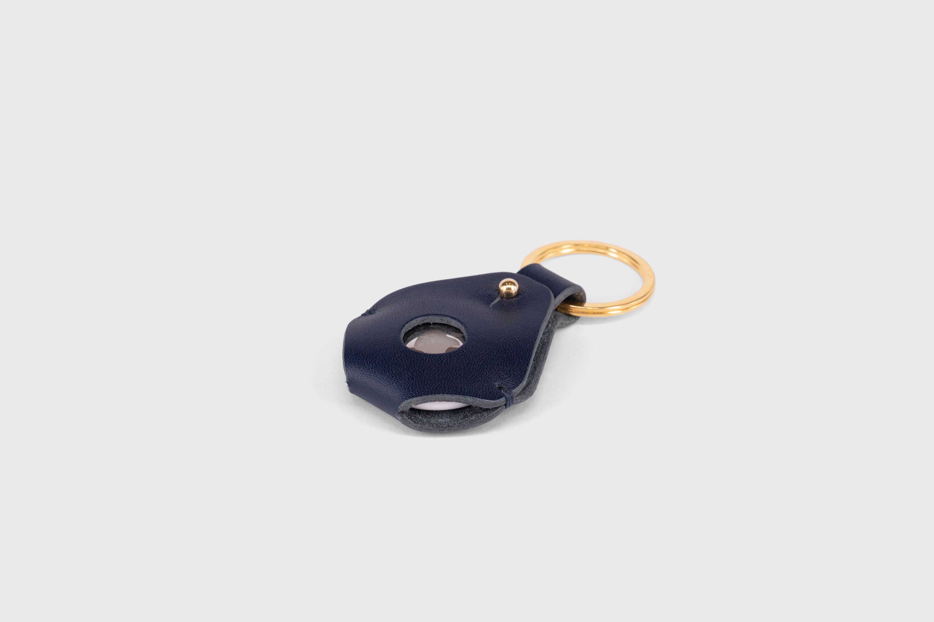 AirTag Leather Key Ring Holder Case Marine Blue Vegetable Tanned Design Manuel Dreesmann Atelier Madre Barcelona