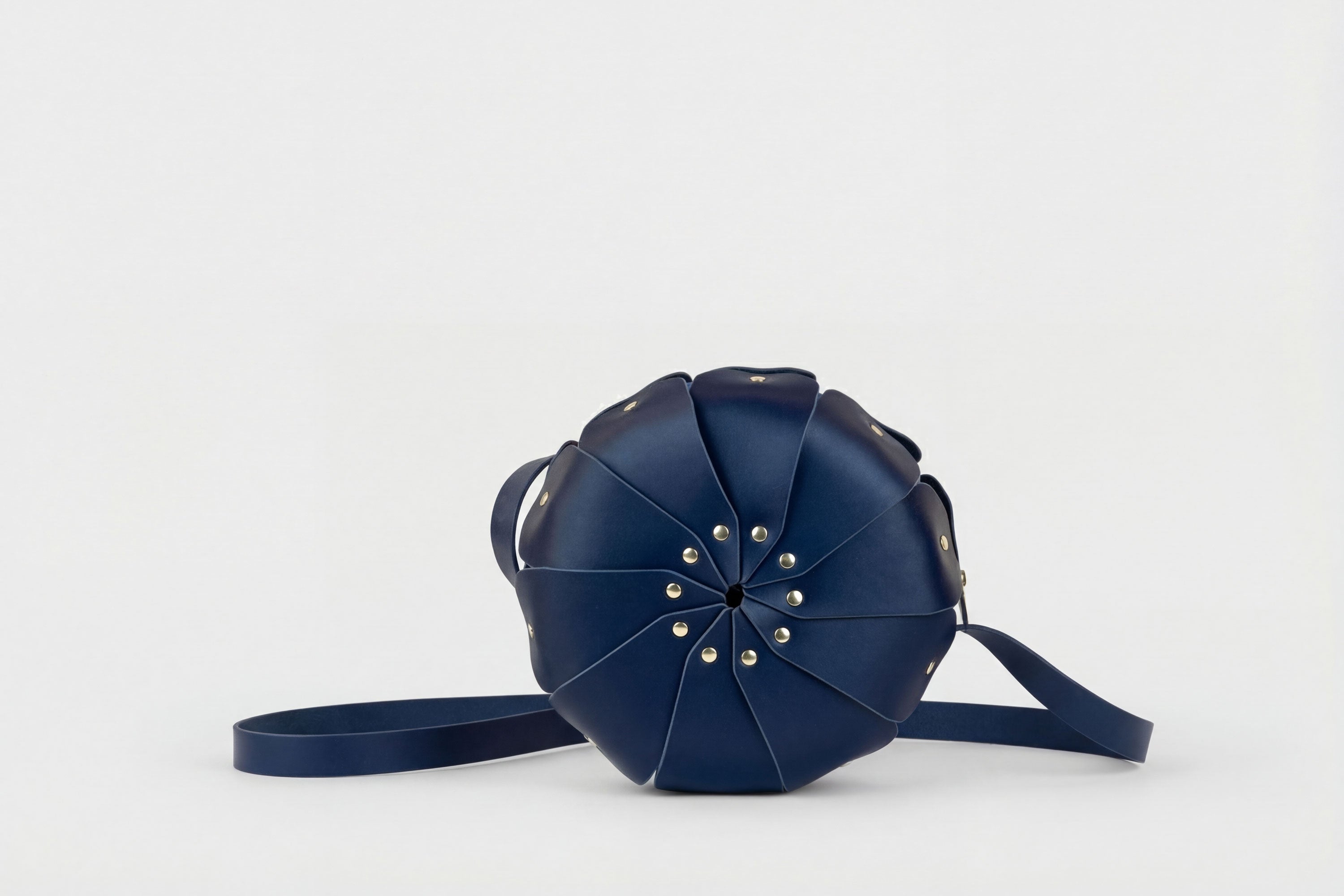 Anemo Leather Bag Marine Blue Floral Design Premium Minimalist Circle Round Pouch Crossbody Atelier Madre Manuel Dreesmann Barcelona