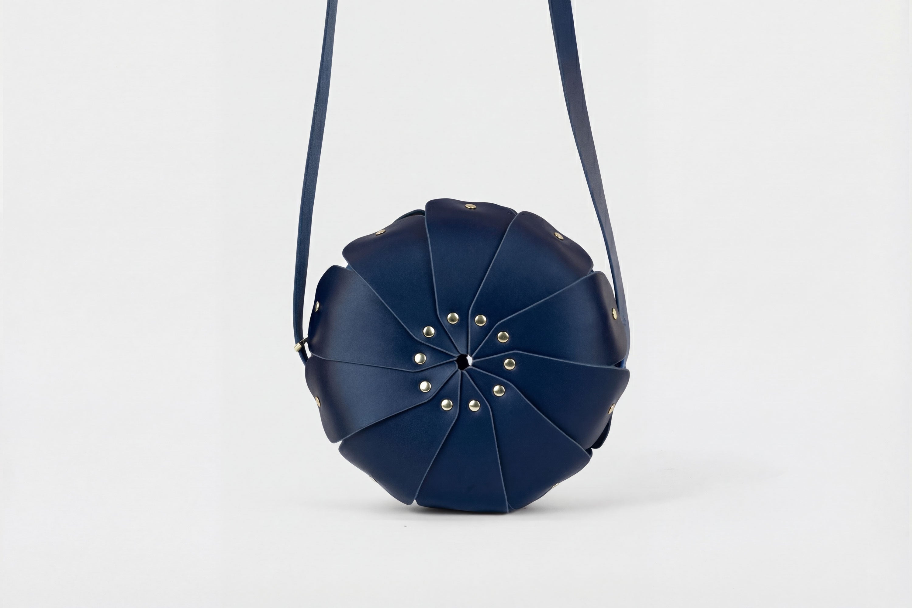 Anemo Leather Bag Marine Blue Floral Design Premium Minimalist Circle Round Pouch Crossbody Atelier Madre Manuel Dreesmann Barcelona
