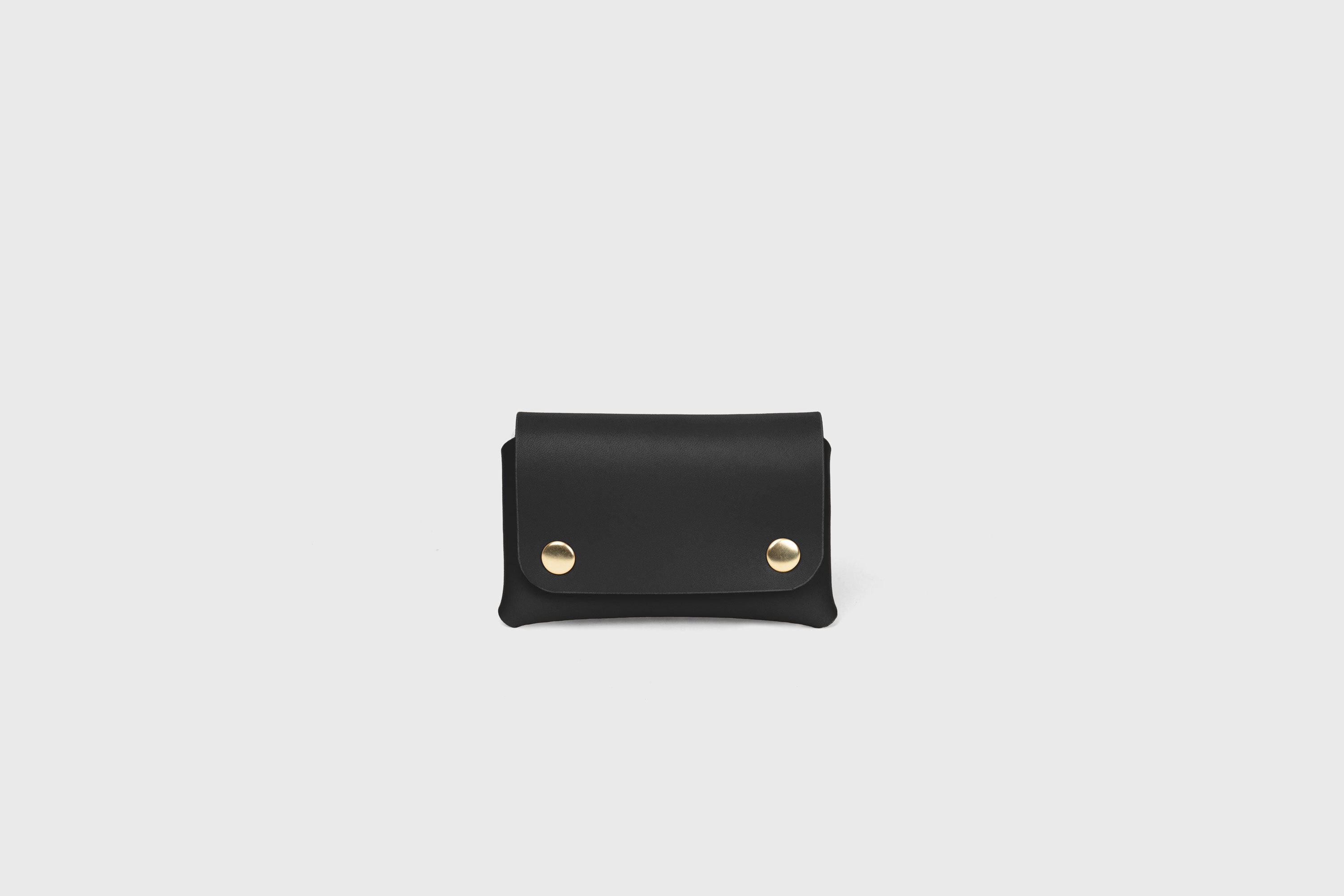 Card Holder With Snap Buttons In Black Color Leather Minimalistic Design Leather Atelier Madre Manuel Dreesmann 