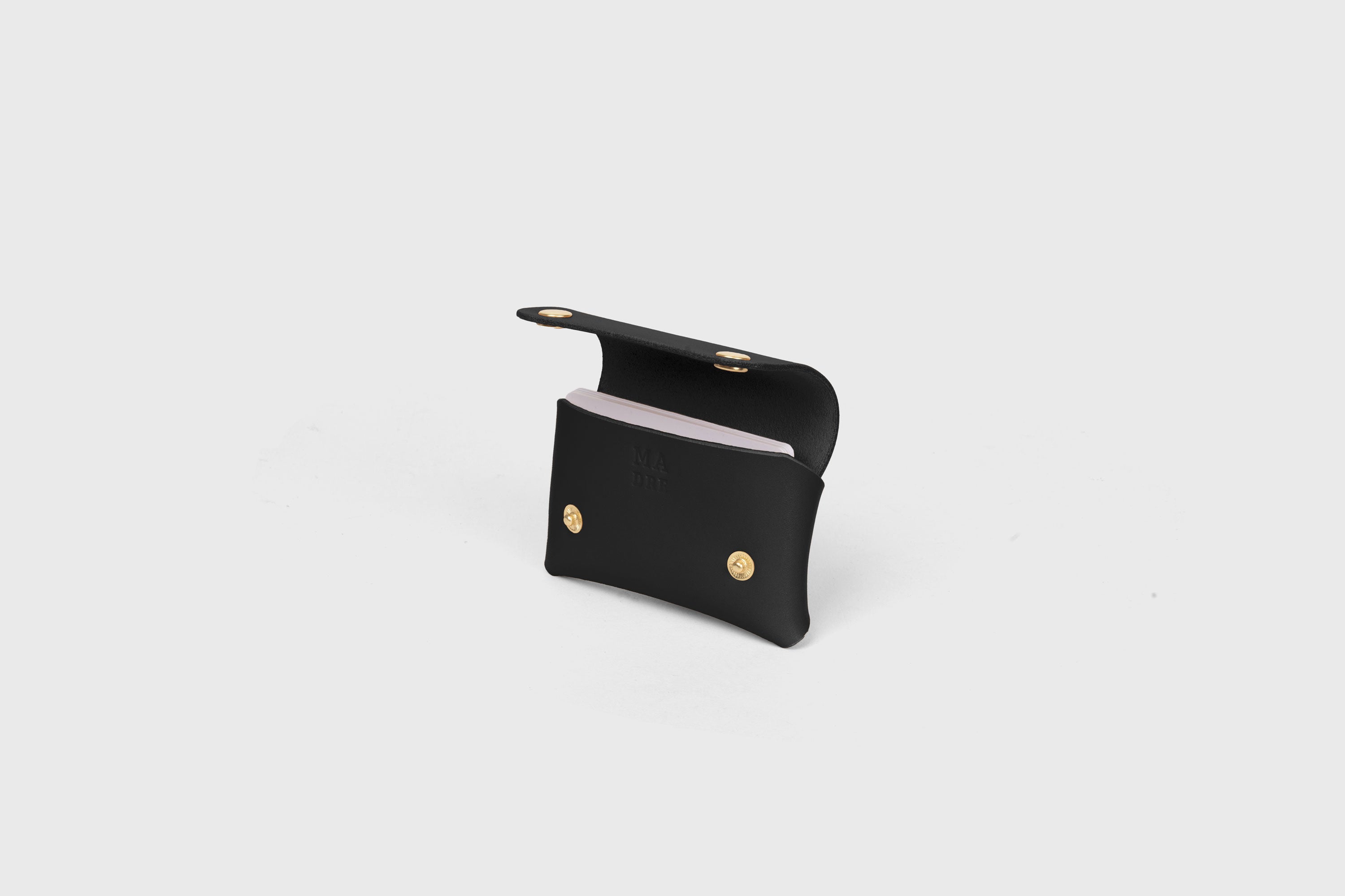 Card Holder With Snap Buttons In Black Color Leather Minimalistic Design Leather Atelier Madre Manuel Dreesmann 