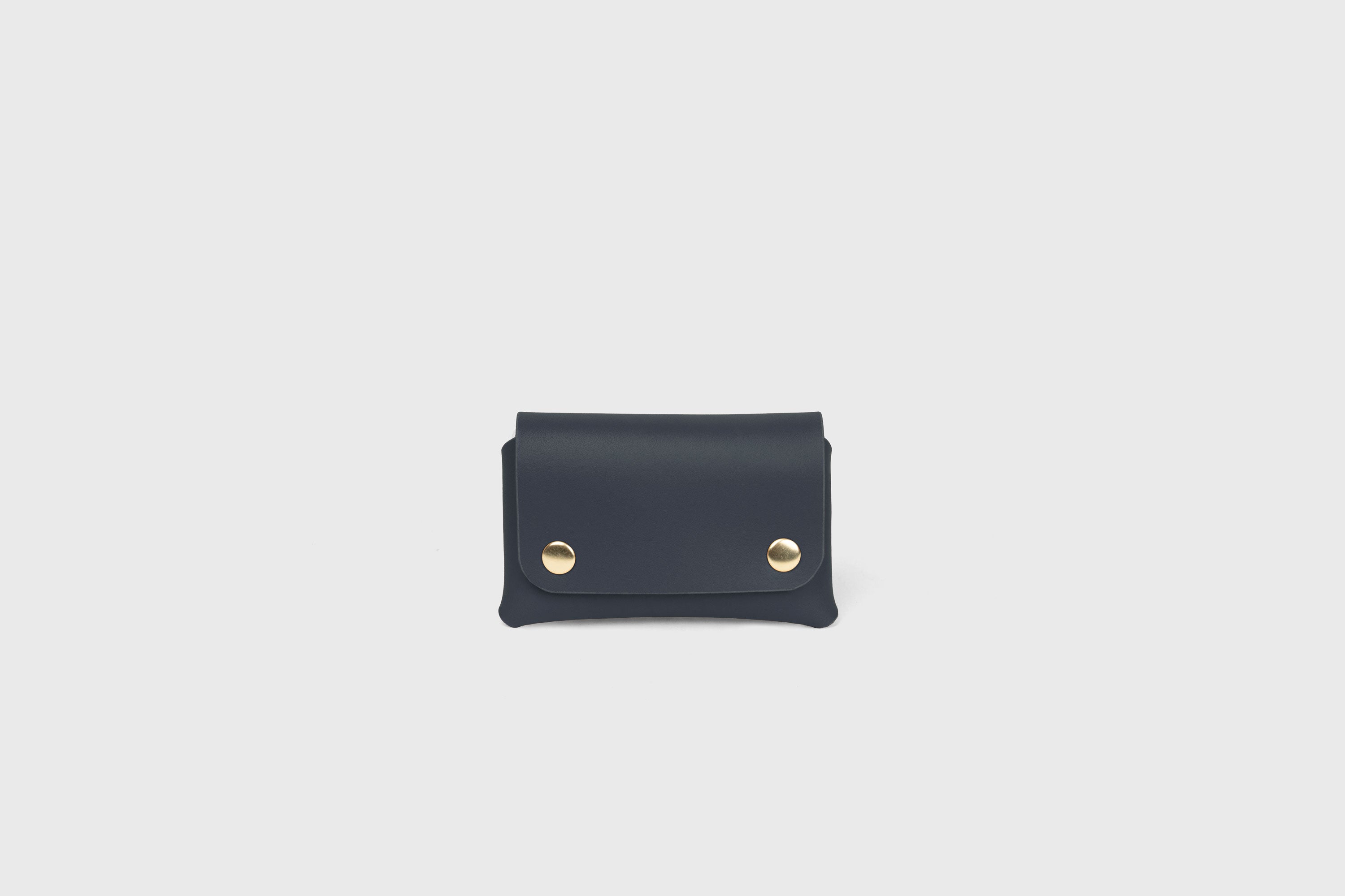 Card Holder With Snap Buttons In Marine Blue Leather Minimalistic Design Leather Atelier Madre Manuel Dreesmann 