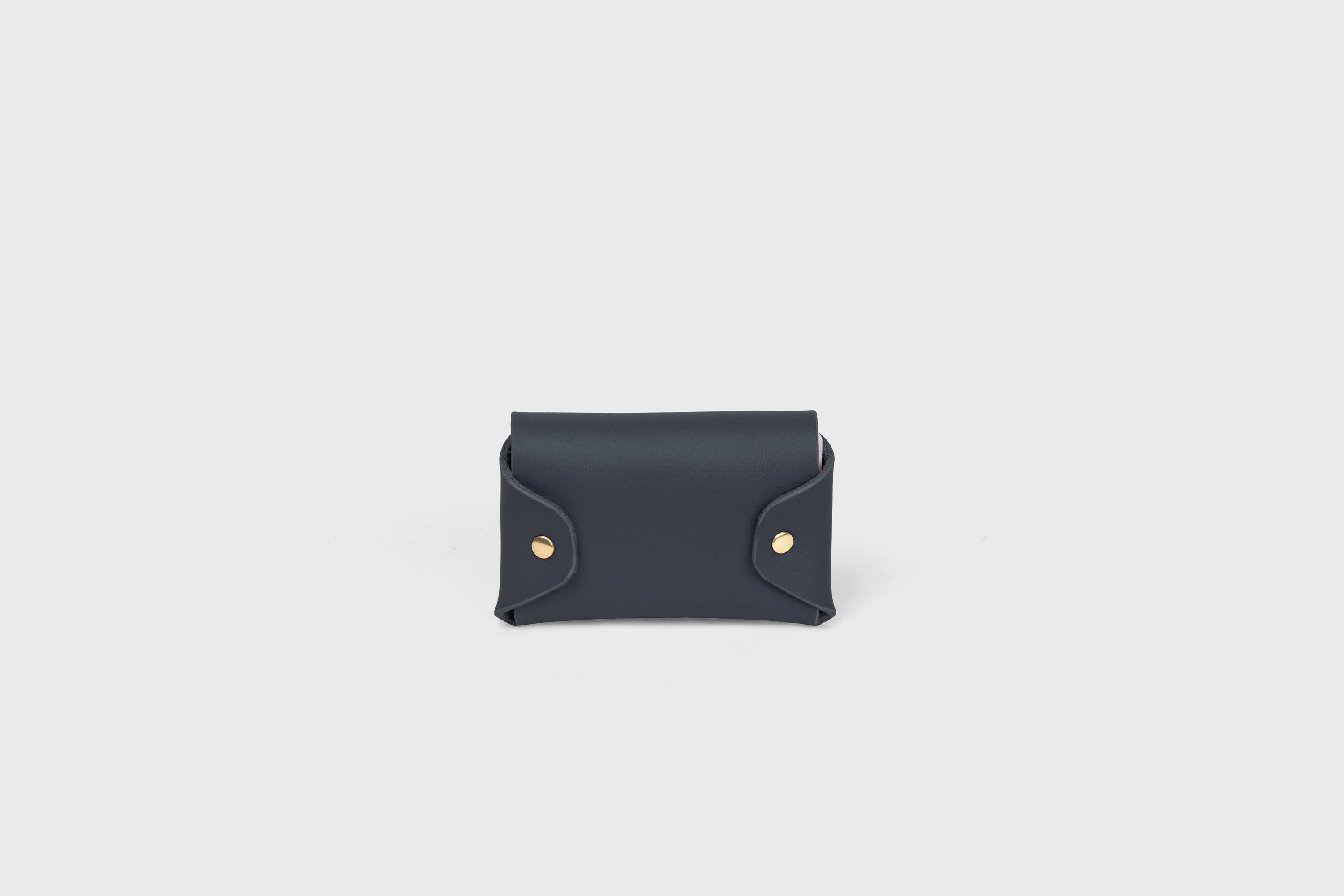 Card Holder With Snap Buttons In Marine Blue Leather Minimalistic Design Leather Atelier Madre Manuel Dreesmann