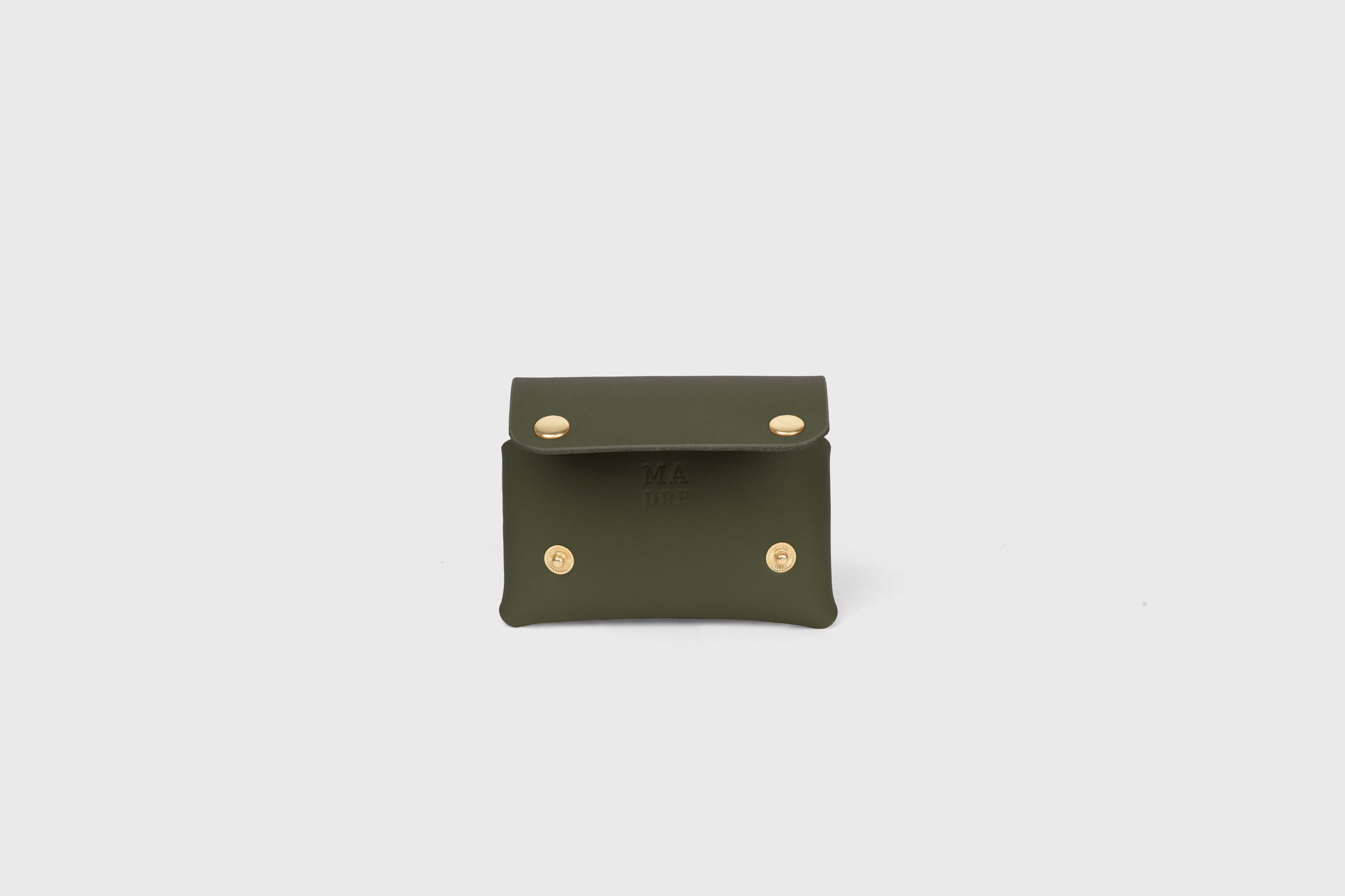 Card Holder With Snap Buttons In Olive Green Leather Minimalistic Design Leather Atelier Madre Manuel Dreesmann