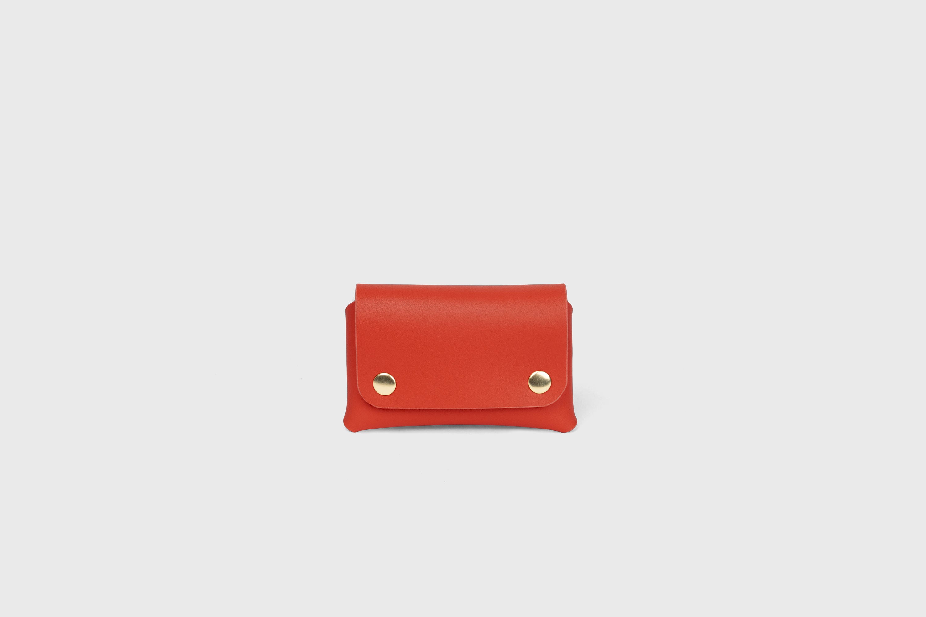 Card Holder With Snap Buttons In Red Leather Minimalistic Design Leather Atelier Madre Manuel Dreesmann