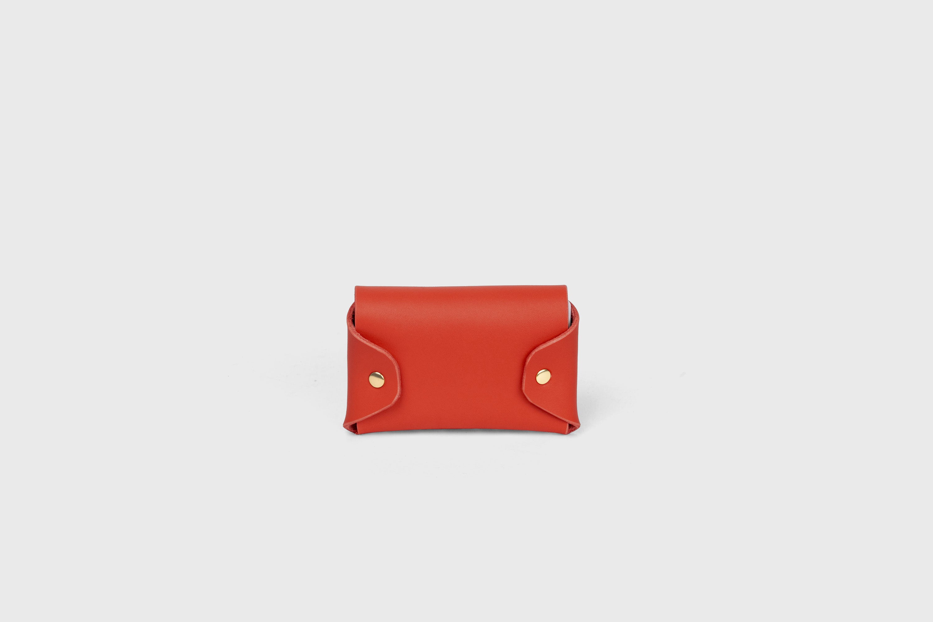 Card Holder With Snap Buttons In Red Leather Minimalistic Design Leather Atelier Madre Manuel Dreesmann