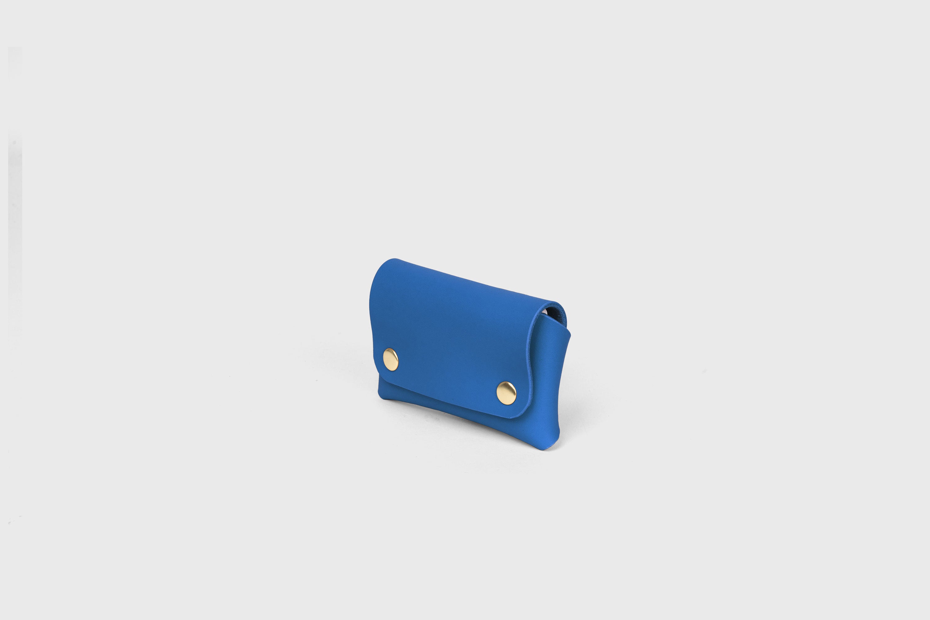 Card Holder With Snap Buttons In Royal Blue Leather Minimalistic Design Leather Atelier Madre Manuel Dreesmann