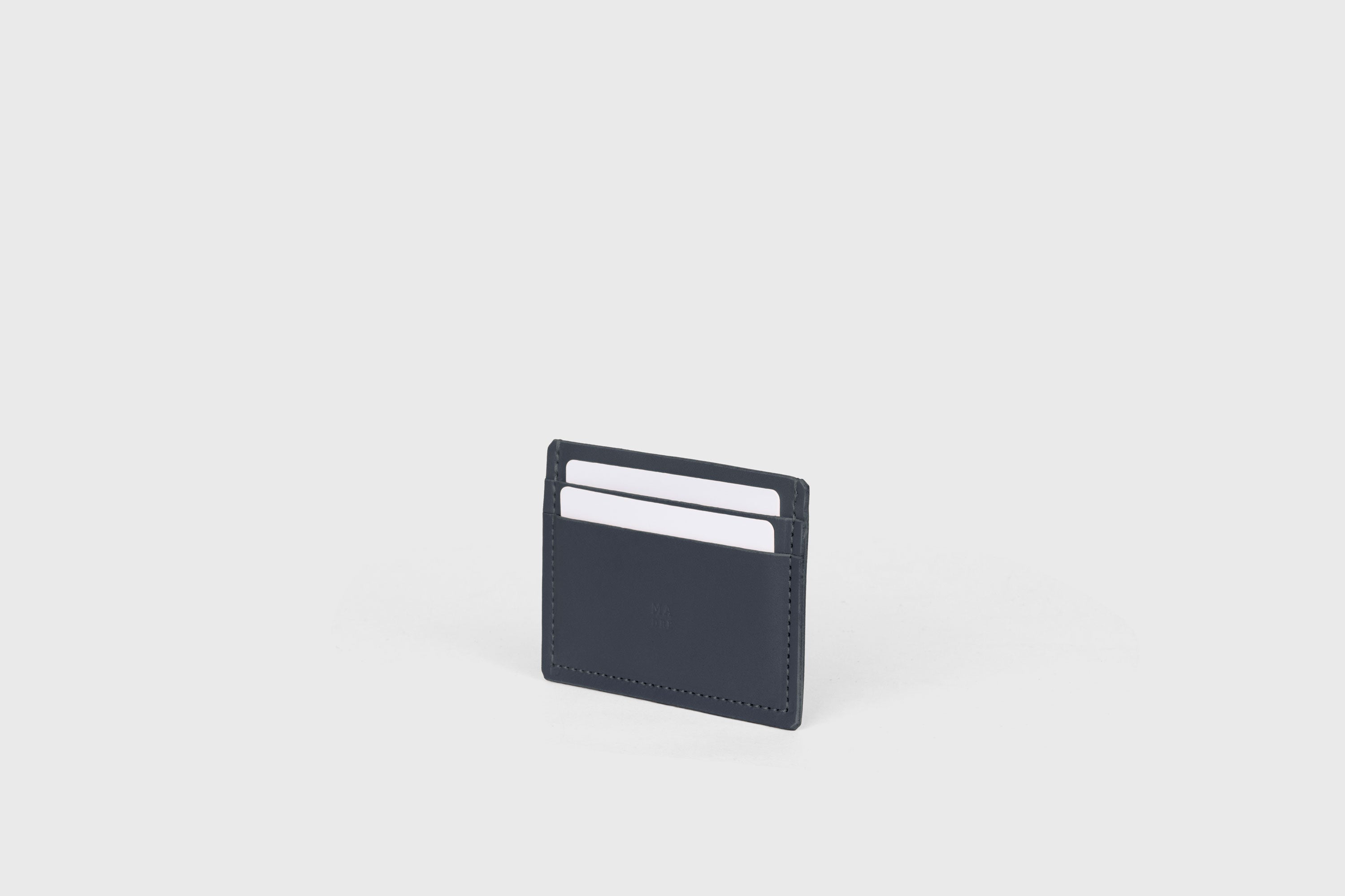 Credit Card Wallet Minimalist In Marine Blue Color Leather Vegetable Tanned Leather Handmade and Design by Atelier Madre Manuel Dreesmann Barcelona Spain