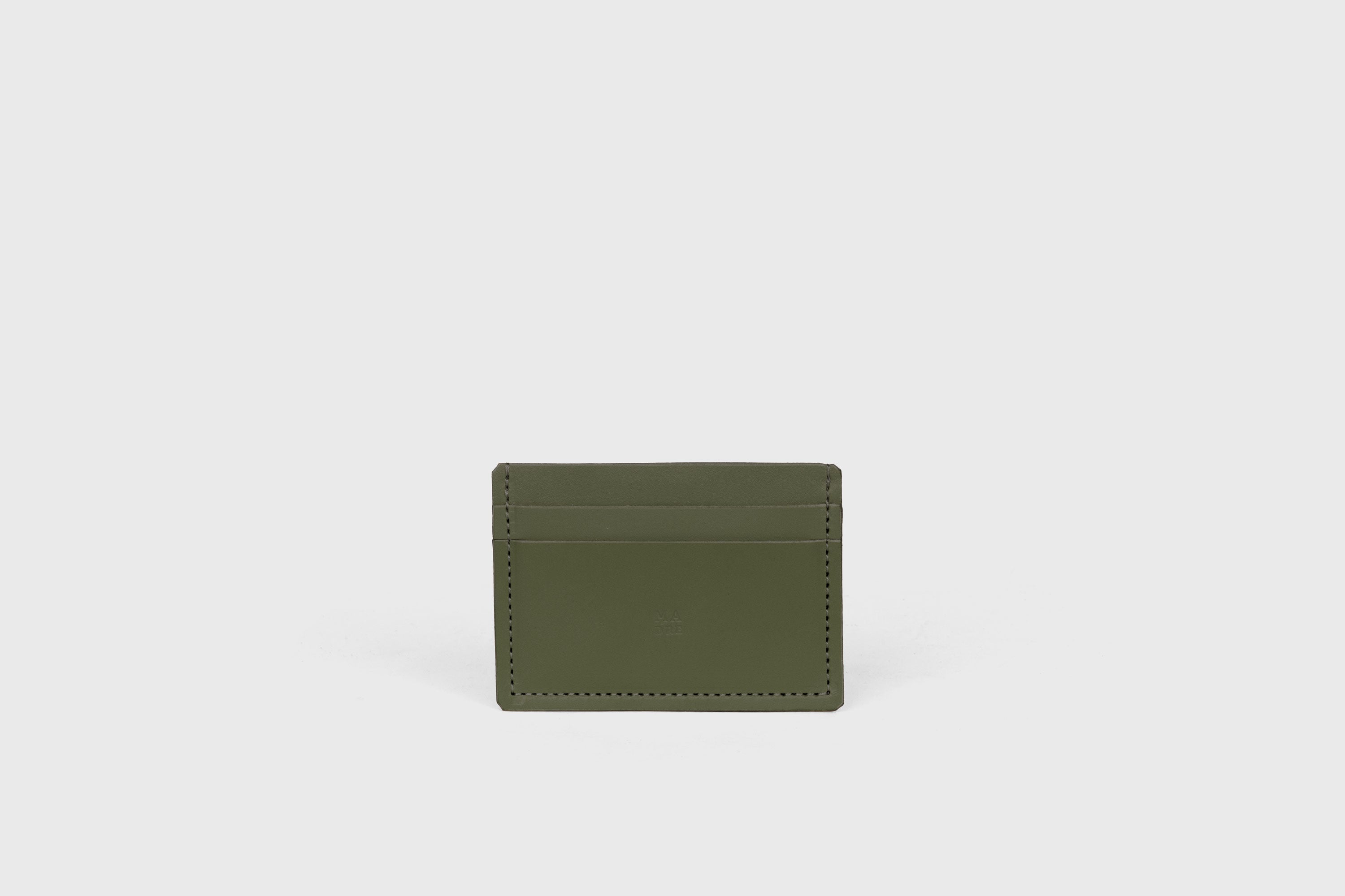 Credit Card Wallet Minimalist In Olive Green Color Leather Vegetable Tanned Leather Handmade and Design by Atelier Madre Manuel Dreesmann Barcelona Spain