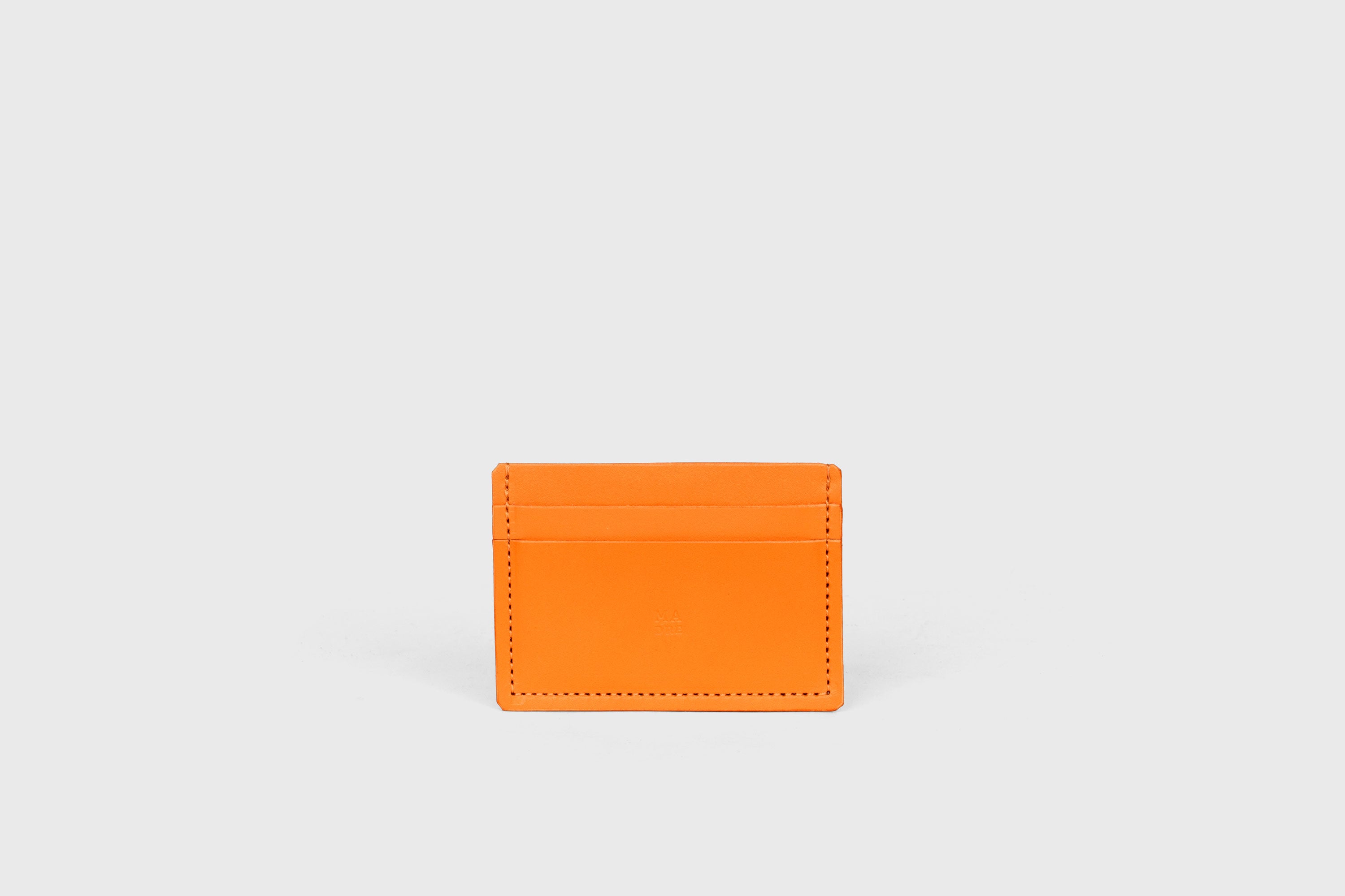 Credit Card Wallet Minimalist In Orange Color Leather Vegetable Tanned Leather Handmade and Design by Atelier Madre Manuel Dreesmann Barcelona Spain