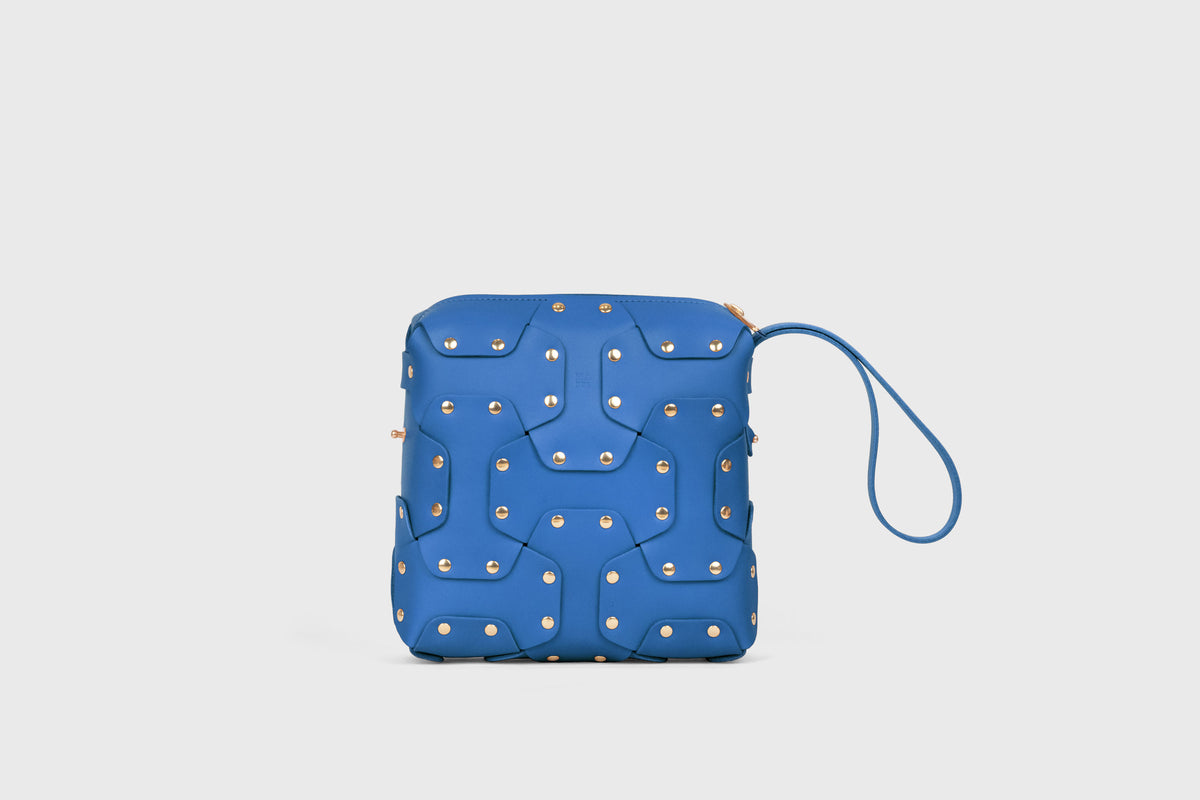 Double Rivet Bag Squared, Royal Blue Colour, Vegetable-Tanned Leather, Modern Minimal Design. Premium Quality, Atelier Madre, Manuel-Dreesmann, Barcelona