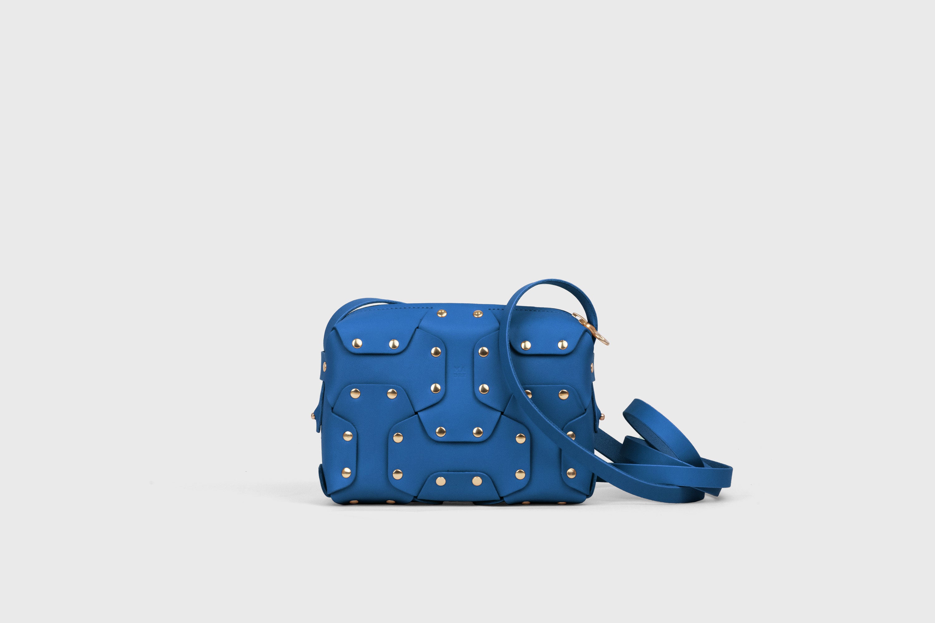 Double Rivet Bag, Royal Blue Color,  Leather Full Grain Vegetable Tanned Leather Modern Minimalist Design Premium Quality Full Brass Clutch Crossbody Shoulder Bag from Atelier Madre, Manuel Dreesmann Barcelona Spain