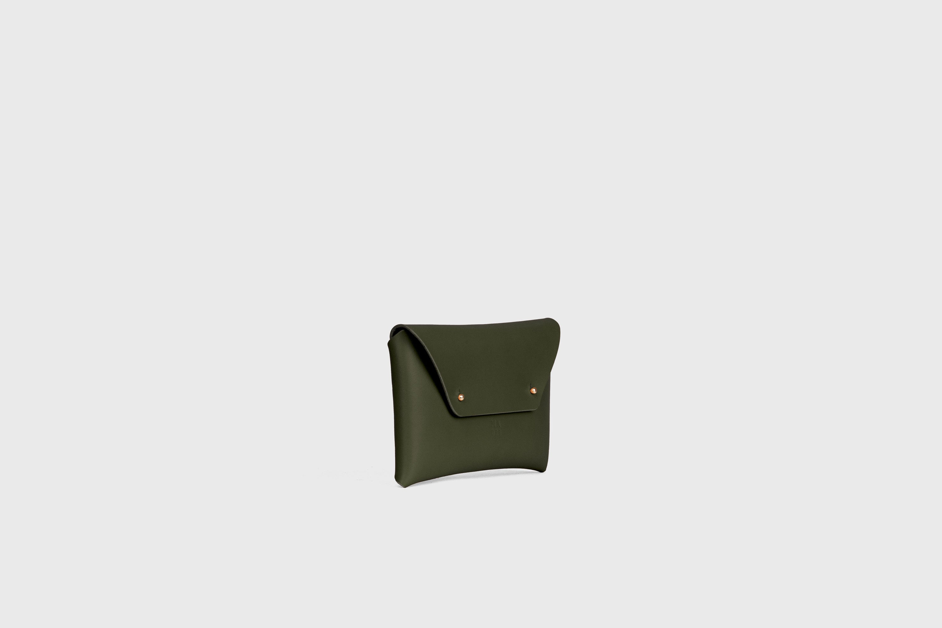 Envelope Clutch Small In Olive Green Color Vegetable Tanned Leather Minimalistic Design Atelier Madre Manuel Dreesmann Barcelona Spain