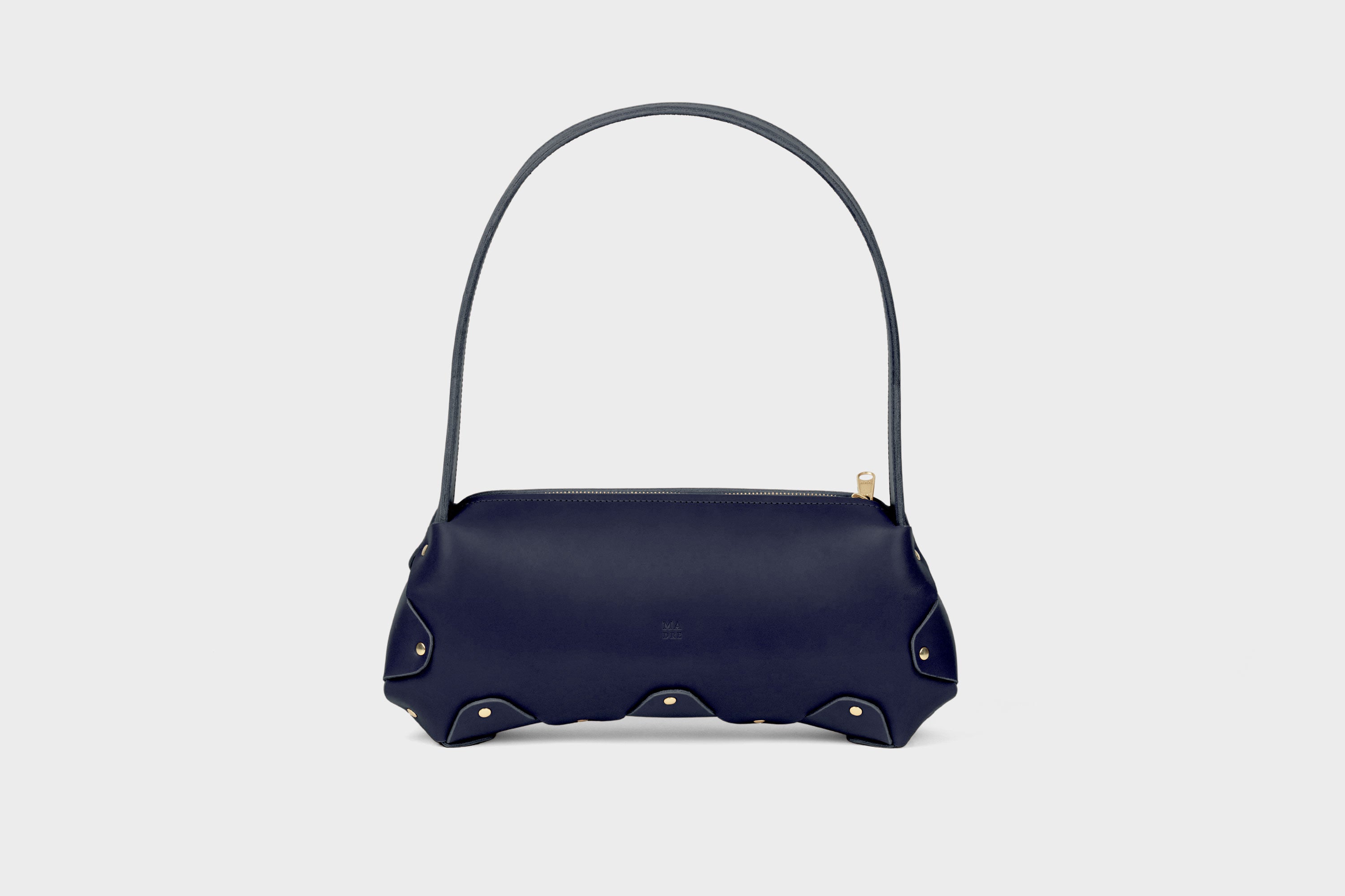 Fiona Bag In Marine Blue Color In Full Grain Vegetable Tanned Leather Minimalistic Design Shoulder Bag Atelier Madre Manuel Dreesmann Barcelona Spain