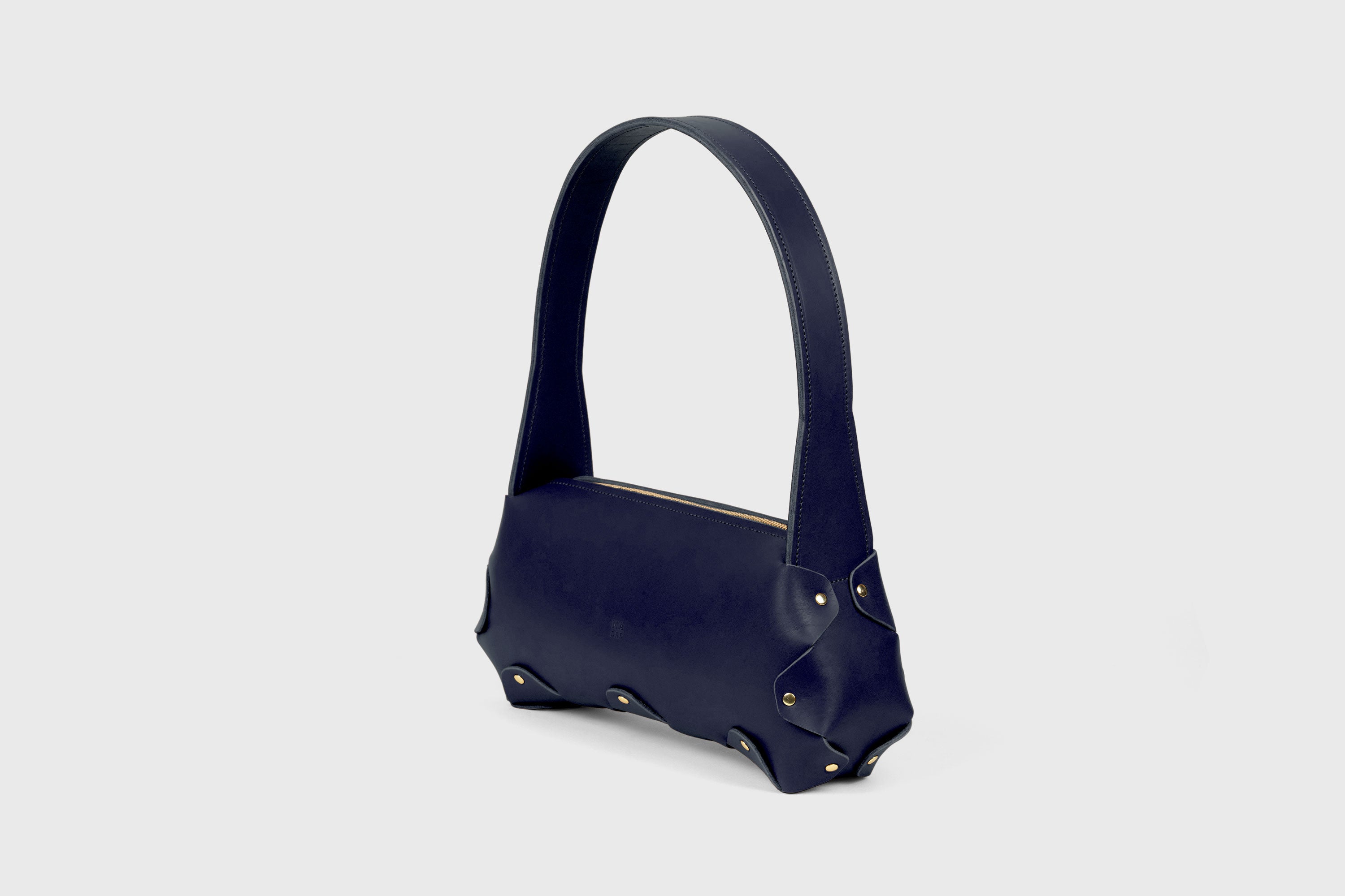 Fiona Bag In Marine Blue Color In Full Grain Vegetable Tanned Leather Minimalistic Design Shoulder Bag Atelier Madre Manuel Dreesmann Barcelona Spain