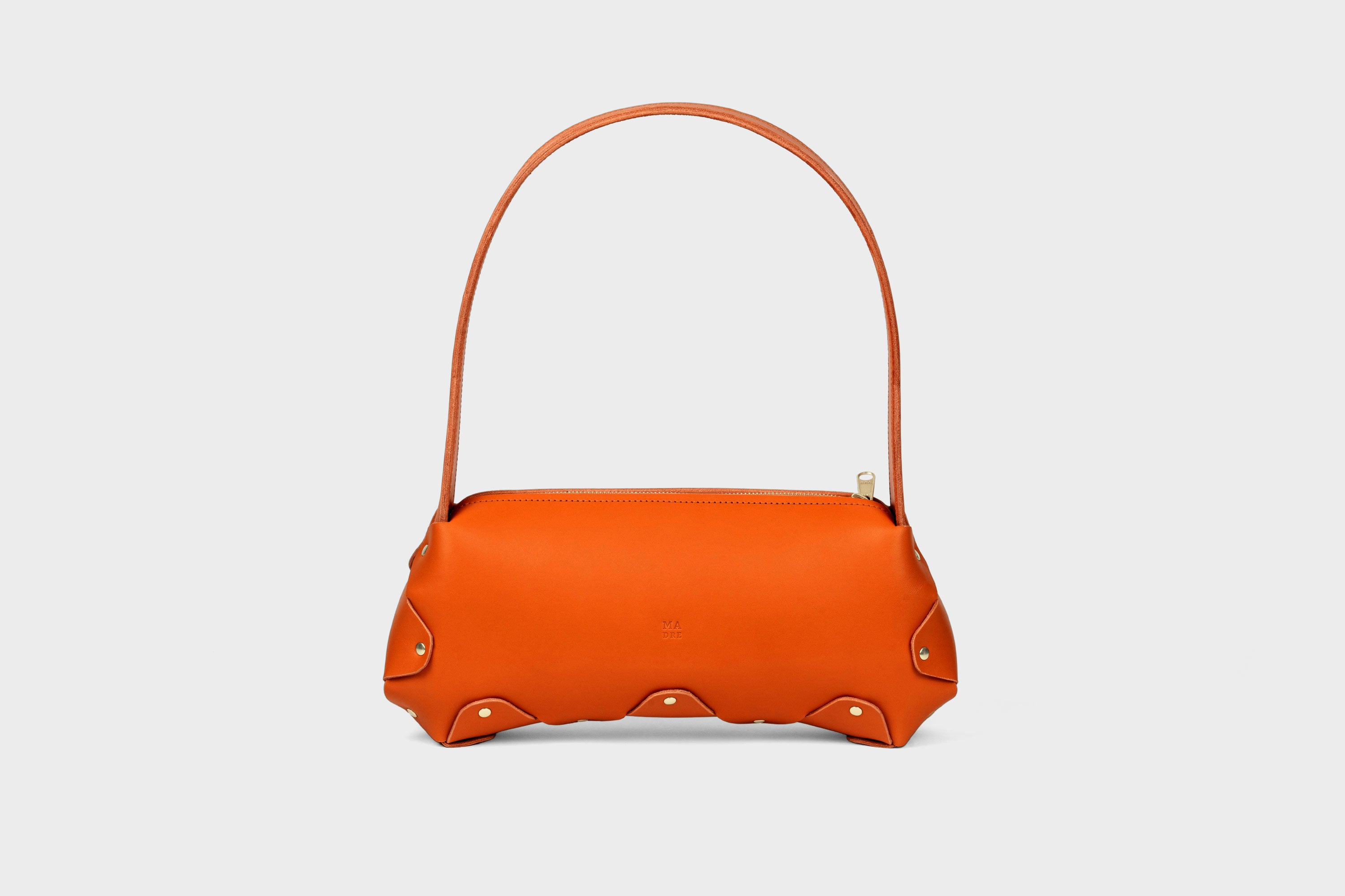 Fiona Bag In Orange Color In Full Grain Vegetable Tanned Leather Minimalistic Design Shoulder Bag Atelier Madre Manuel Dreesmann Barcelona Spain